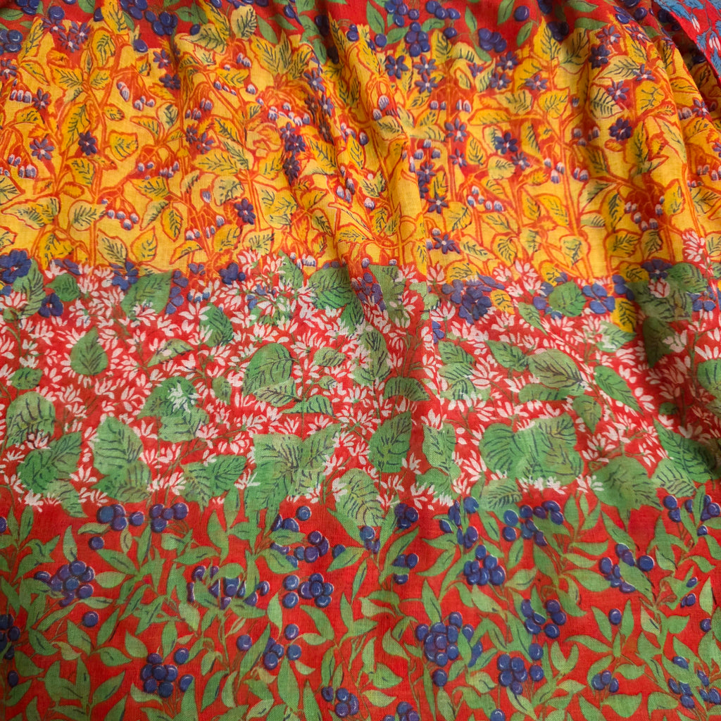 1970s Red Floral Print Angel Sleeve Top ~ Medium