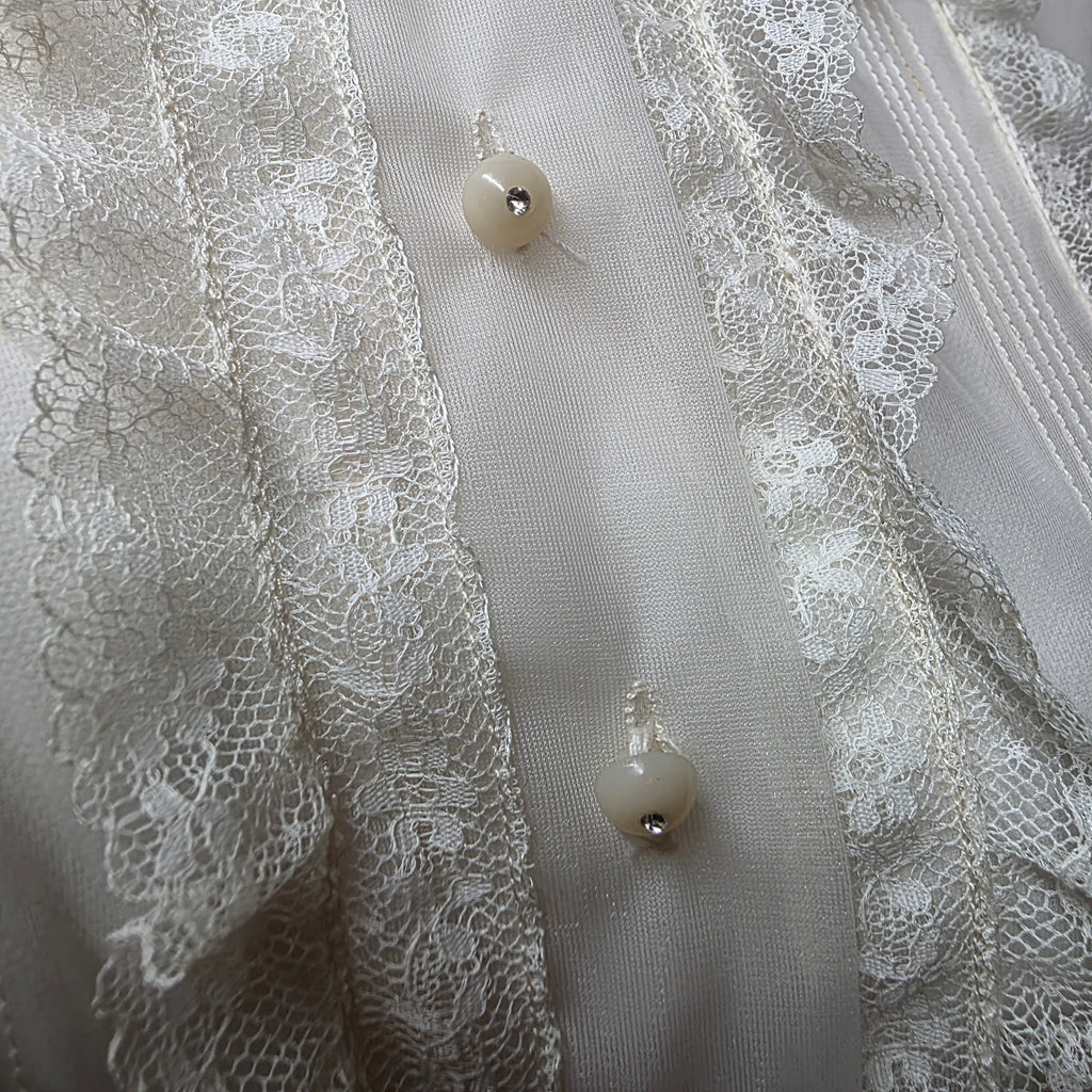 1950s Sheer Ivory Lace Trimmed Blouse ~ Small