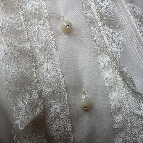 1950s Sheer Ivory Lace Trimmed Blouse ~ Small