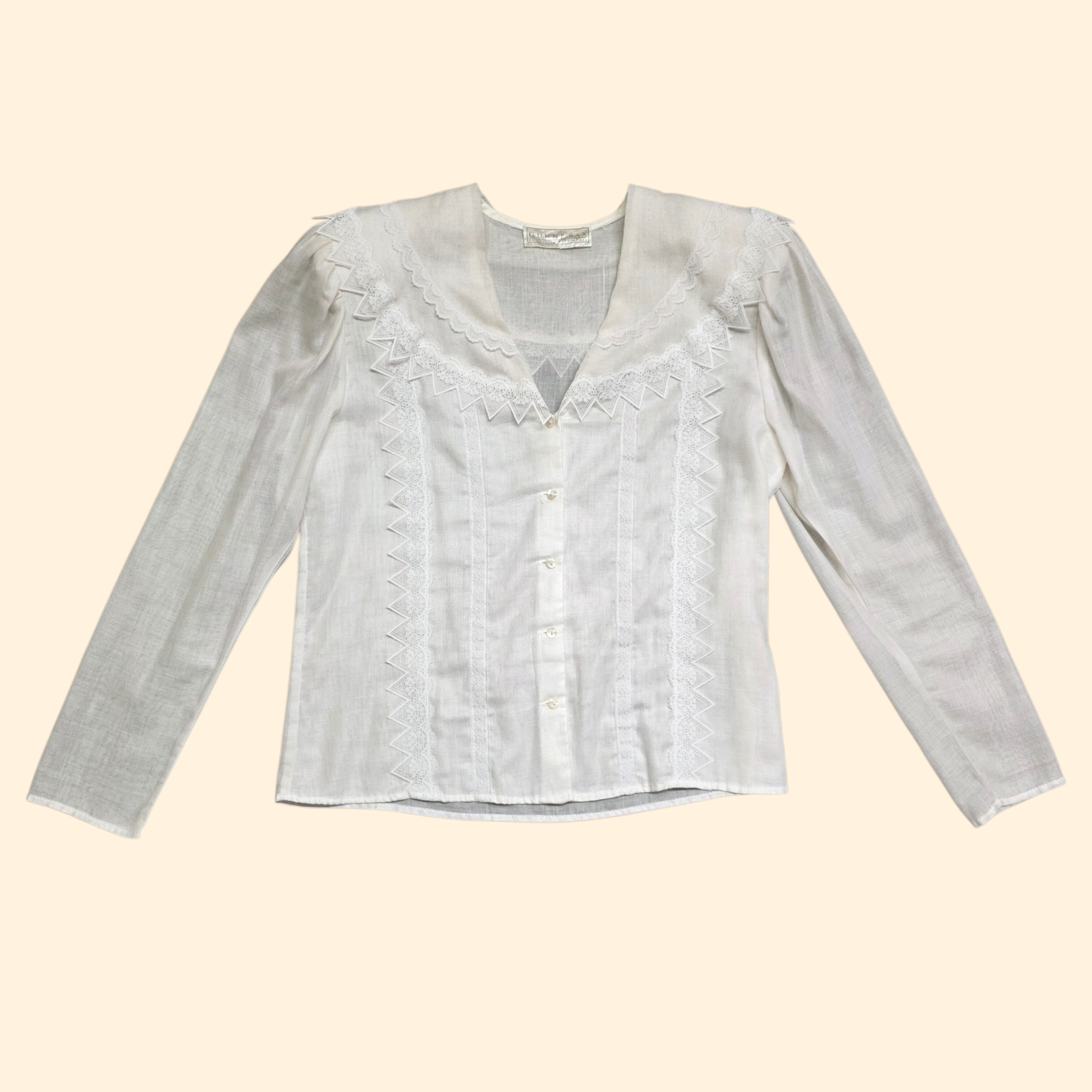 1980s Gunne Sax Victorian Style Ivory Lace Trim Blouse ~ Large