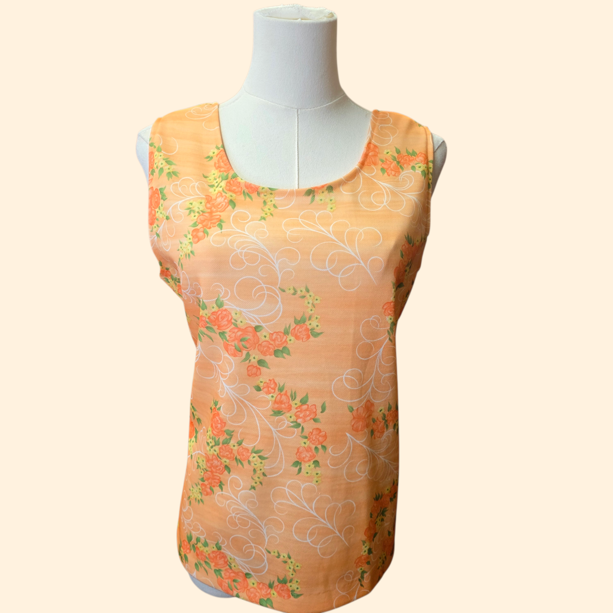 1960s Salmon Floral Dagger Collar Polyester Shirt Set ~ Large