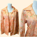 1960s Salmon Floral Dagger Collar Polyester Shirt Set ~ Large