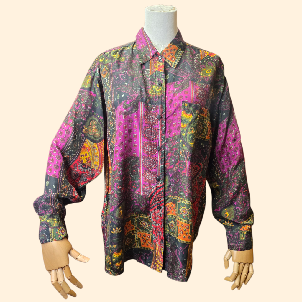 1990s Compagnie Internationale Whistles Express Silk Patchwork Paisley Print Blouse ~ Medium