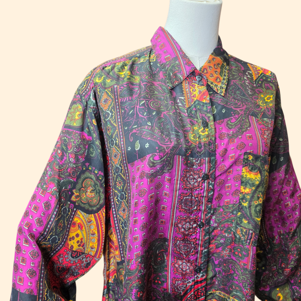 1990s Compagnie Internationale Whistles Express Silk Patchwork Paisley Print Blouse ~ Medium
