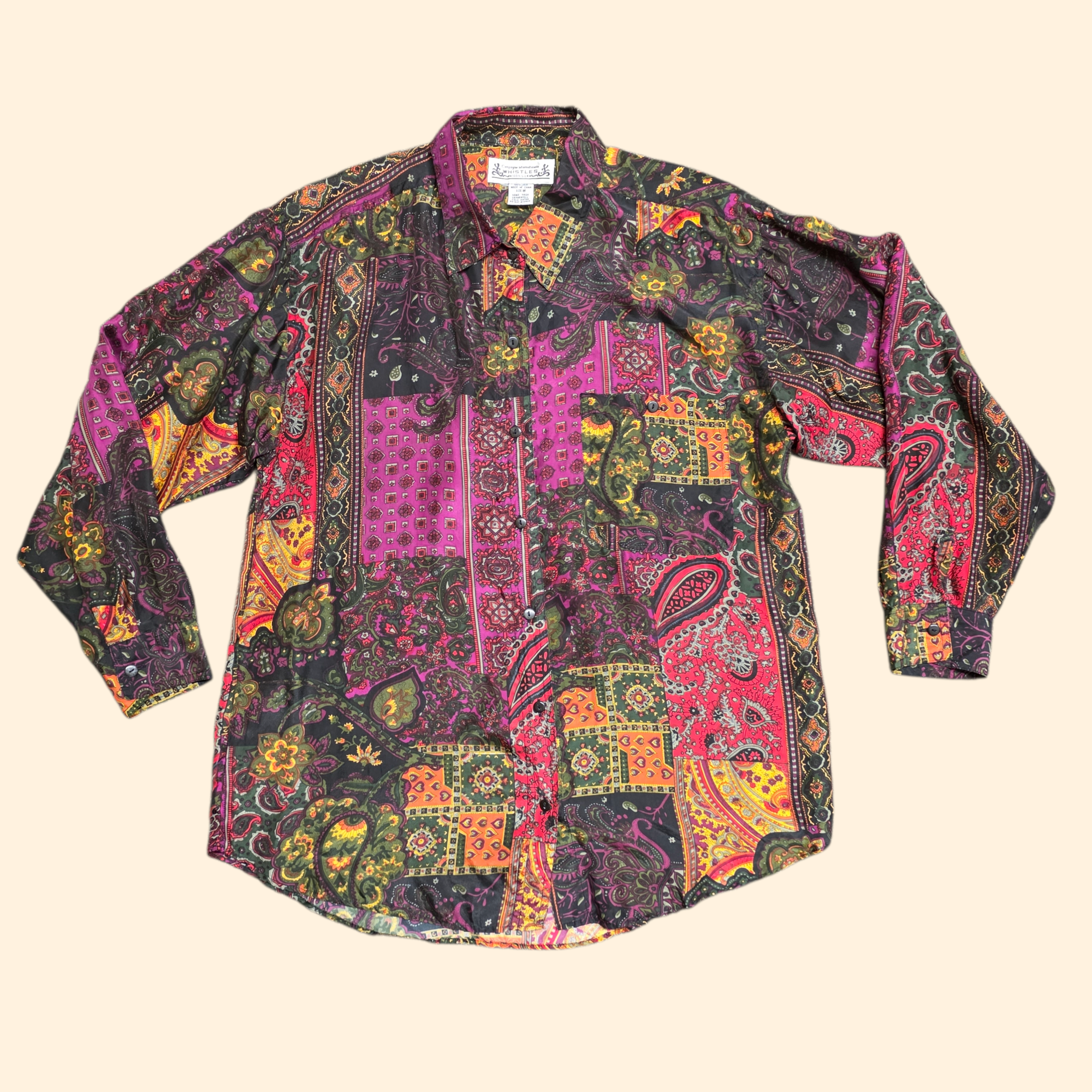 1990s Compagnie Internationale Whistles Express Silk Patchwork Paisley Print Blouse ~ Medium