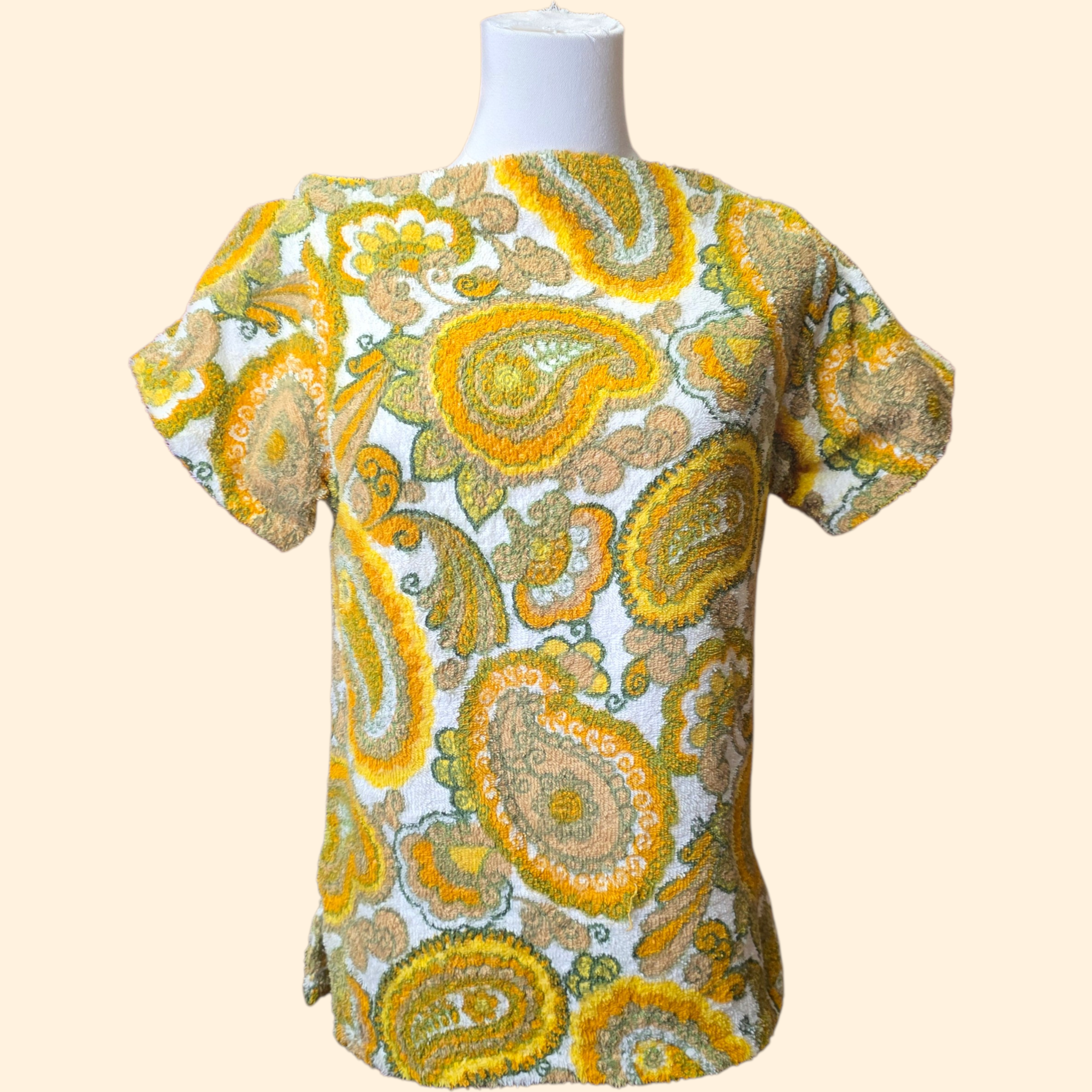 1960s Paisley Towel Shirt ~ Small