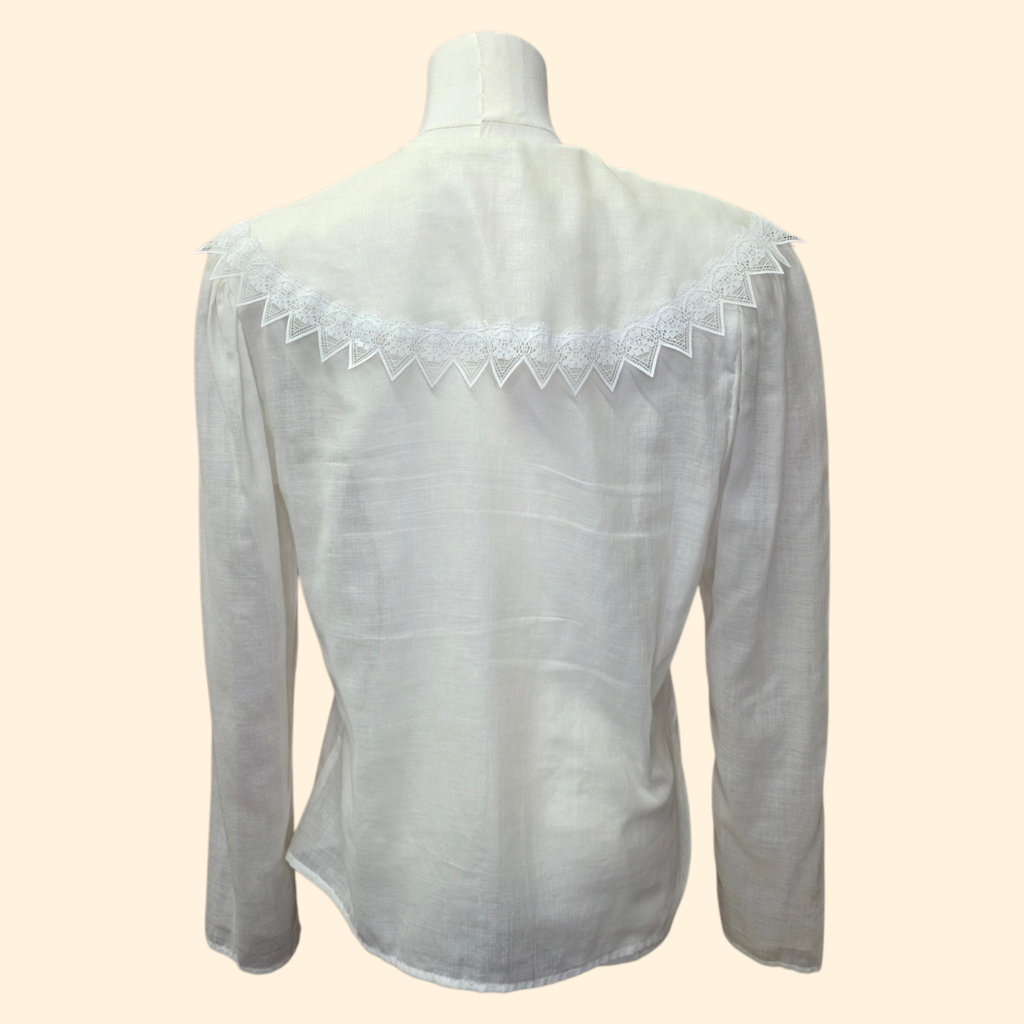 1980s Gunne Sax Victorian Style Ivory Lace Trim Blouse ~ Large