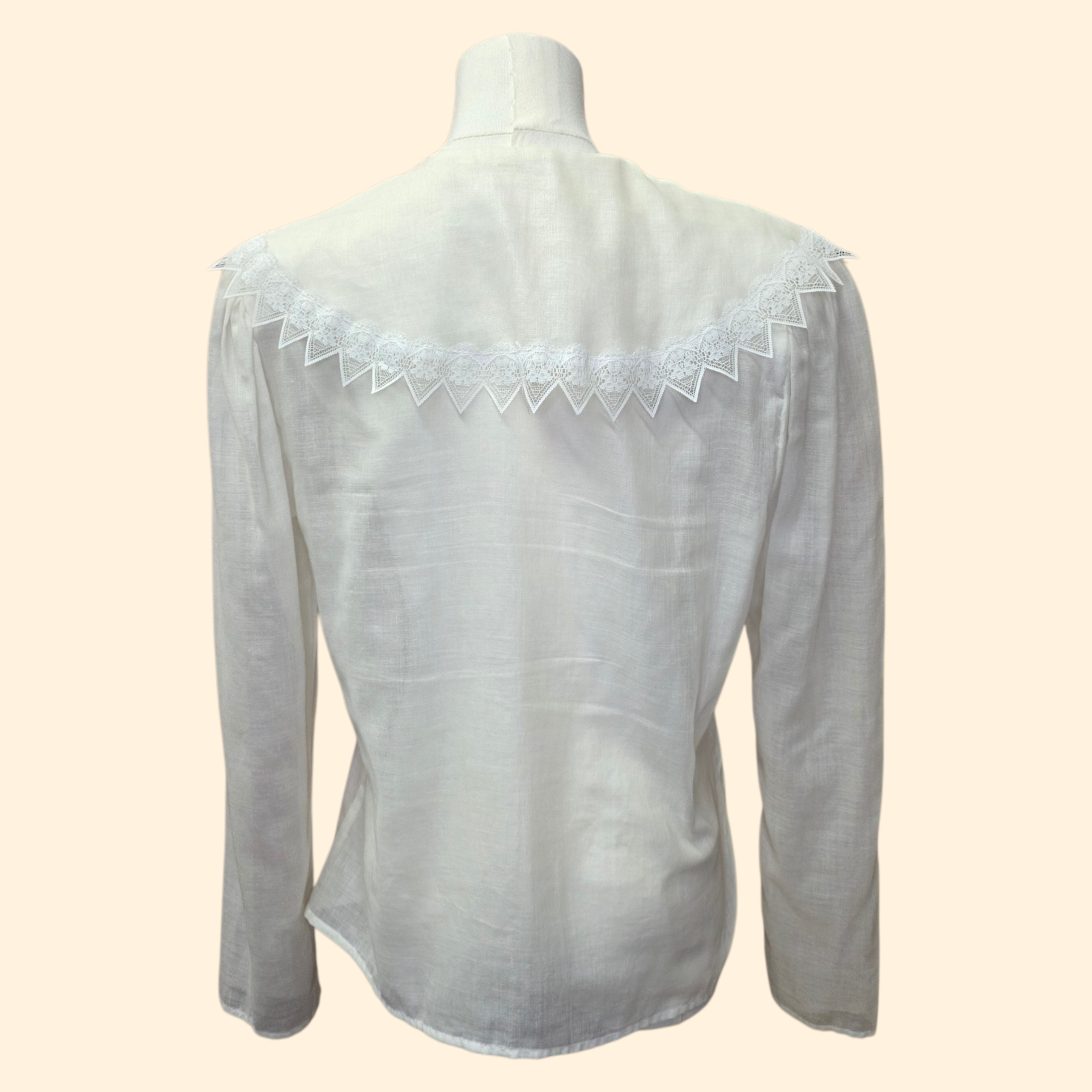 1980s Gunne Sax Victorian Style Ivory Lace Trim Blouse ~ Large