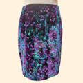 1990s Floral Velvet Mini Skirt ~ Medium ~ Purple Blue Teal