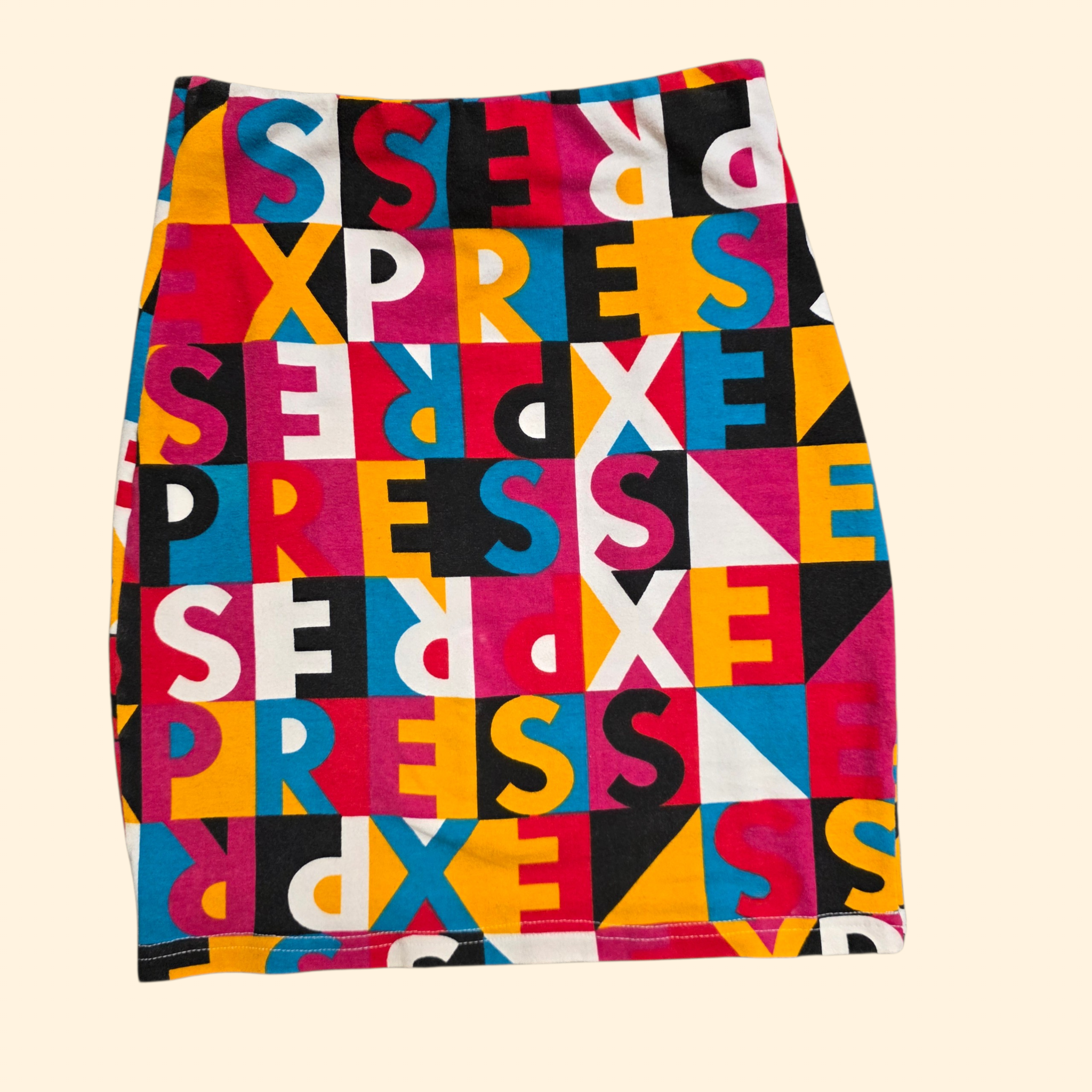 1990s Express Colorblock Bodycon Mini Skirt ~ Small Medium
