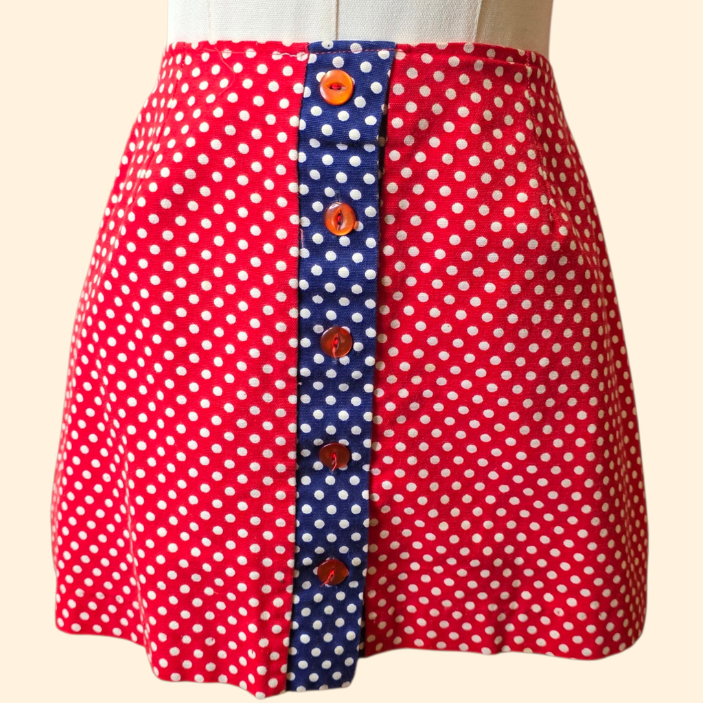 1960s Polka Dot Micro Mini Skirt ~ Extra Small ~ Mod Skort