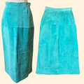 1990s Teal Suede Pencil Maxi Skirt ~ Medium ~ Pigskin Suede