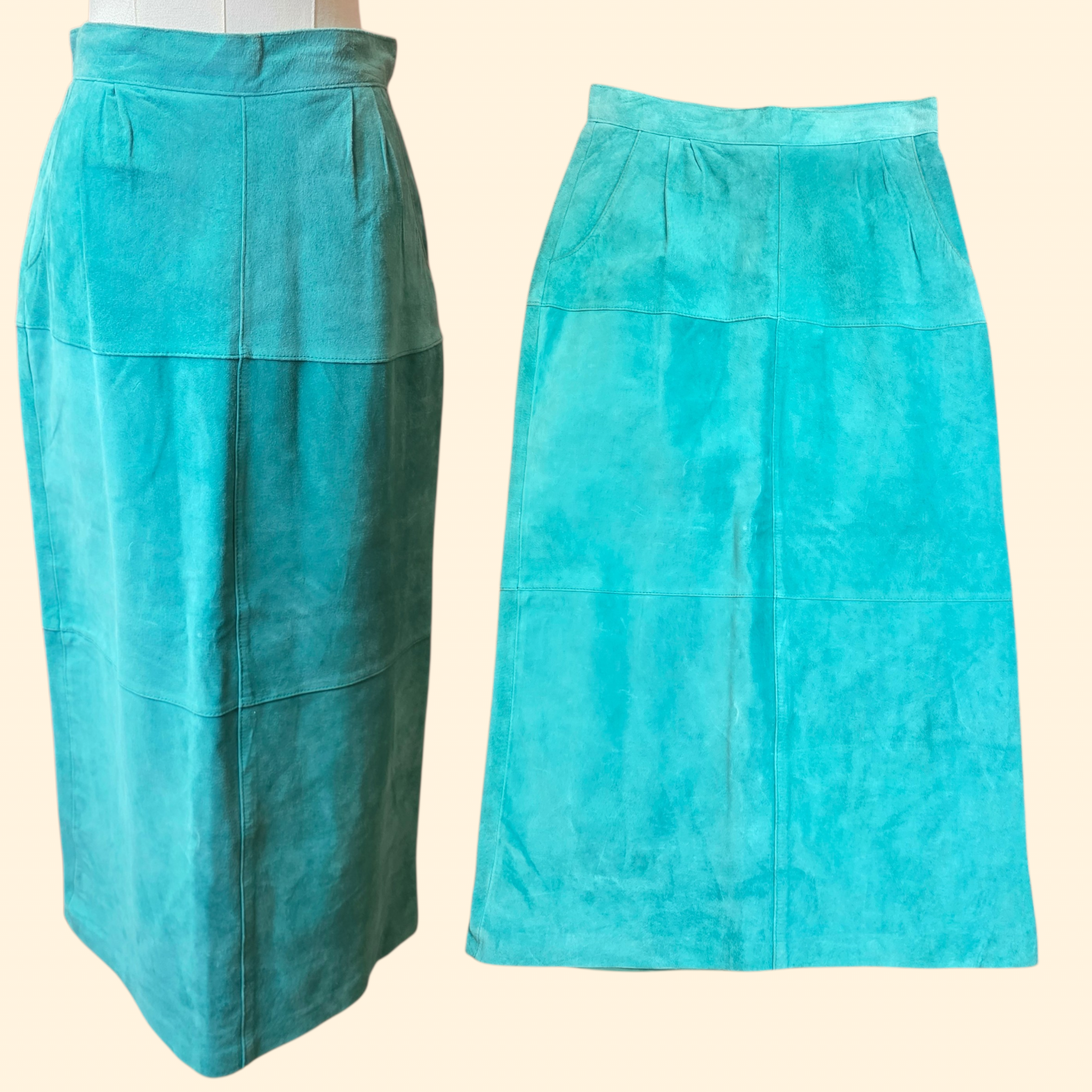 1990s Teal Suede Pencil Maxi Skirt ~ Medium ~ Pigskin Suede
