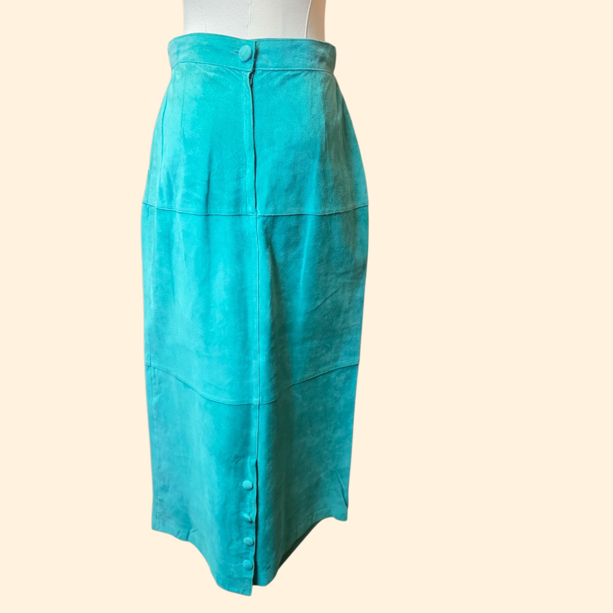 1990s Teal Suede Pencil Maxi Skirt ~ Medium ~ Pigskin Suede