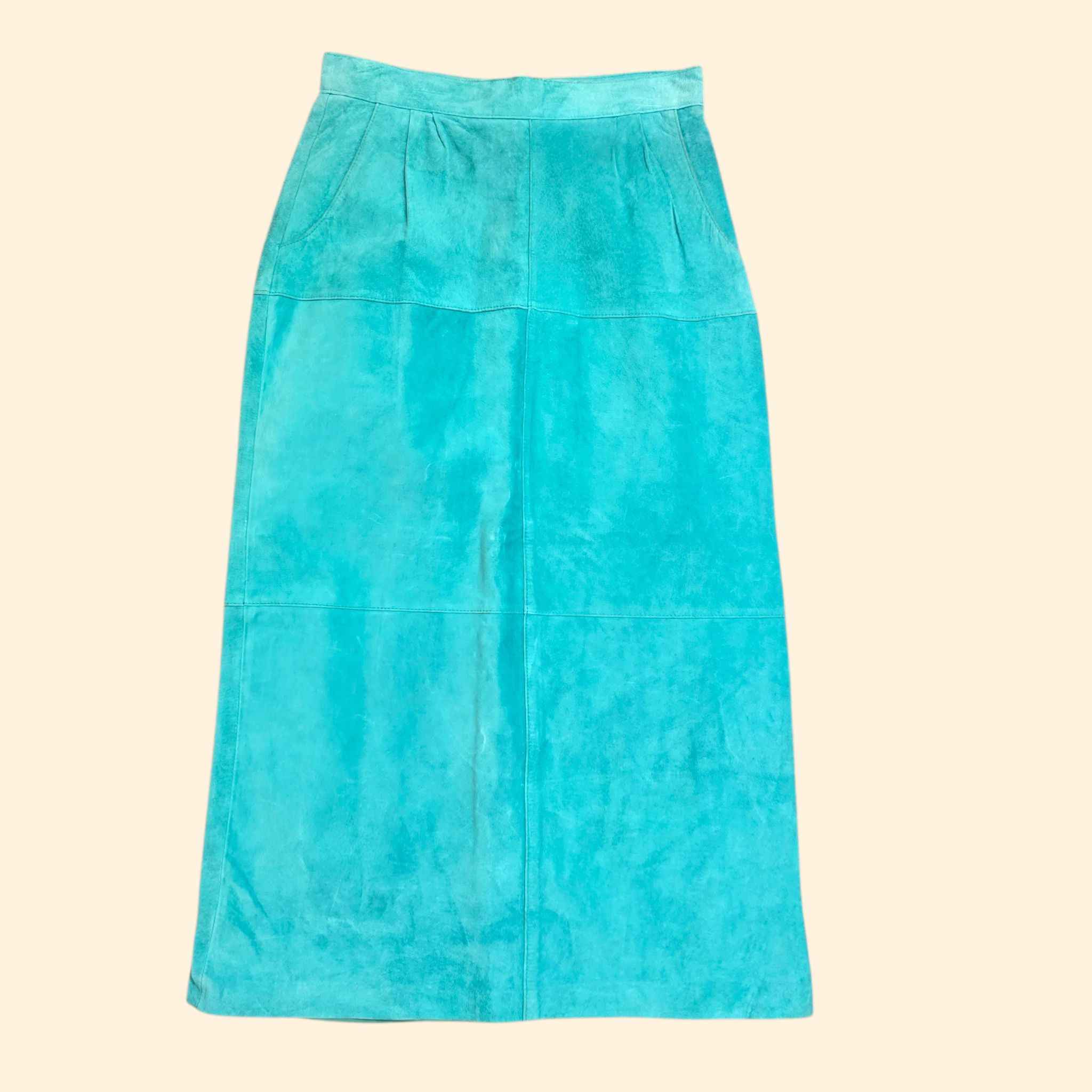1990s Teal Suede Pencil Maxi Skirt ~ Medium ~ Pigskin Suede
