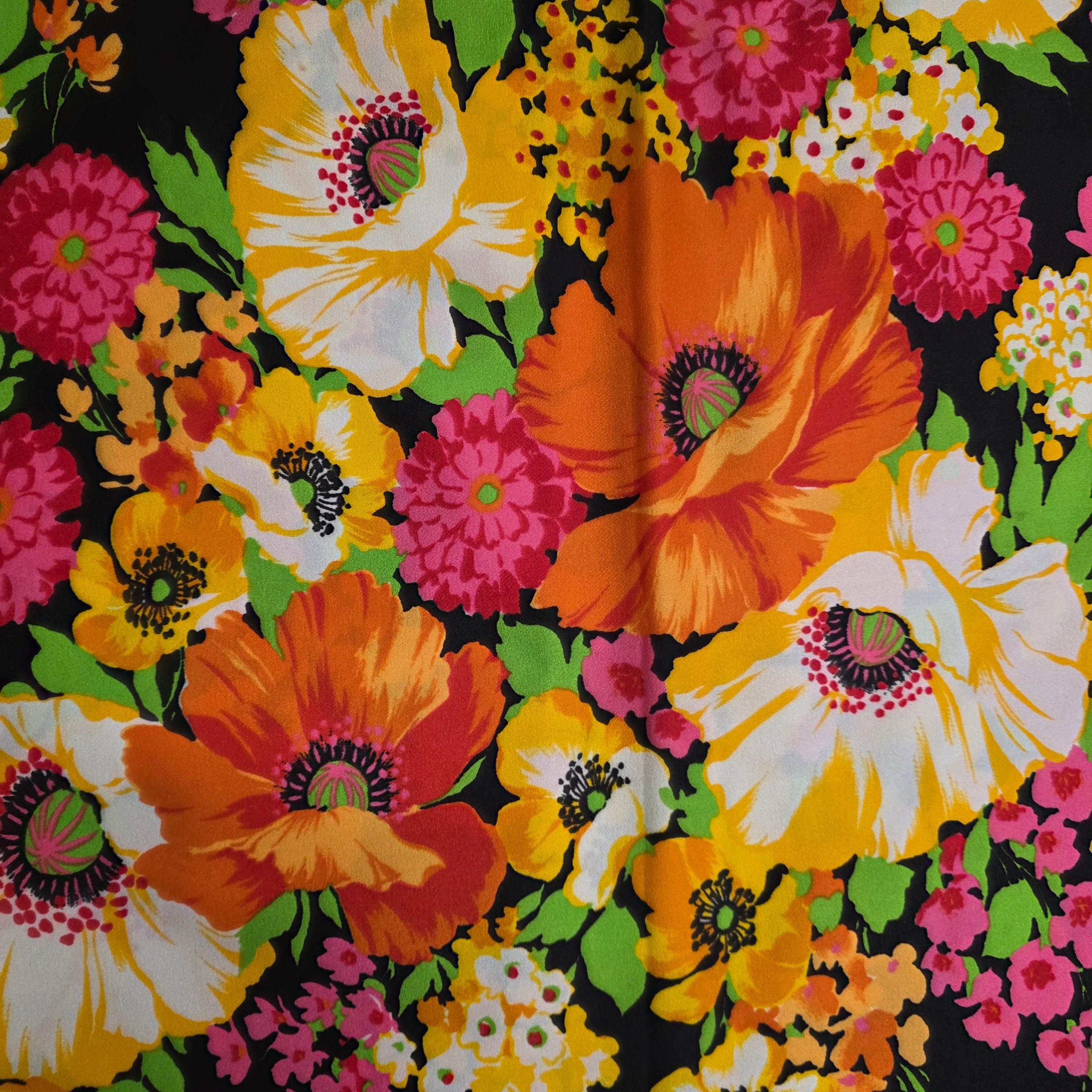 1960s Bold Floral Maxi Skirt ~ Medium ~ Dayglo Polyester