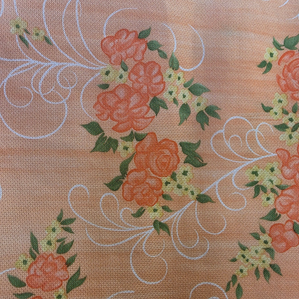 1960s Salmon Floral Dagger Collar Polyester Shirt Set ~ Large