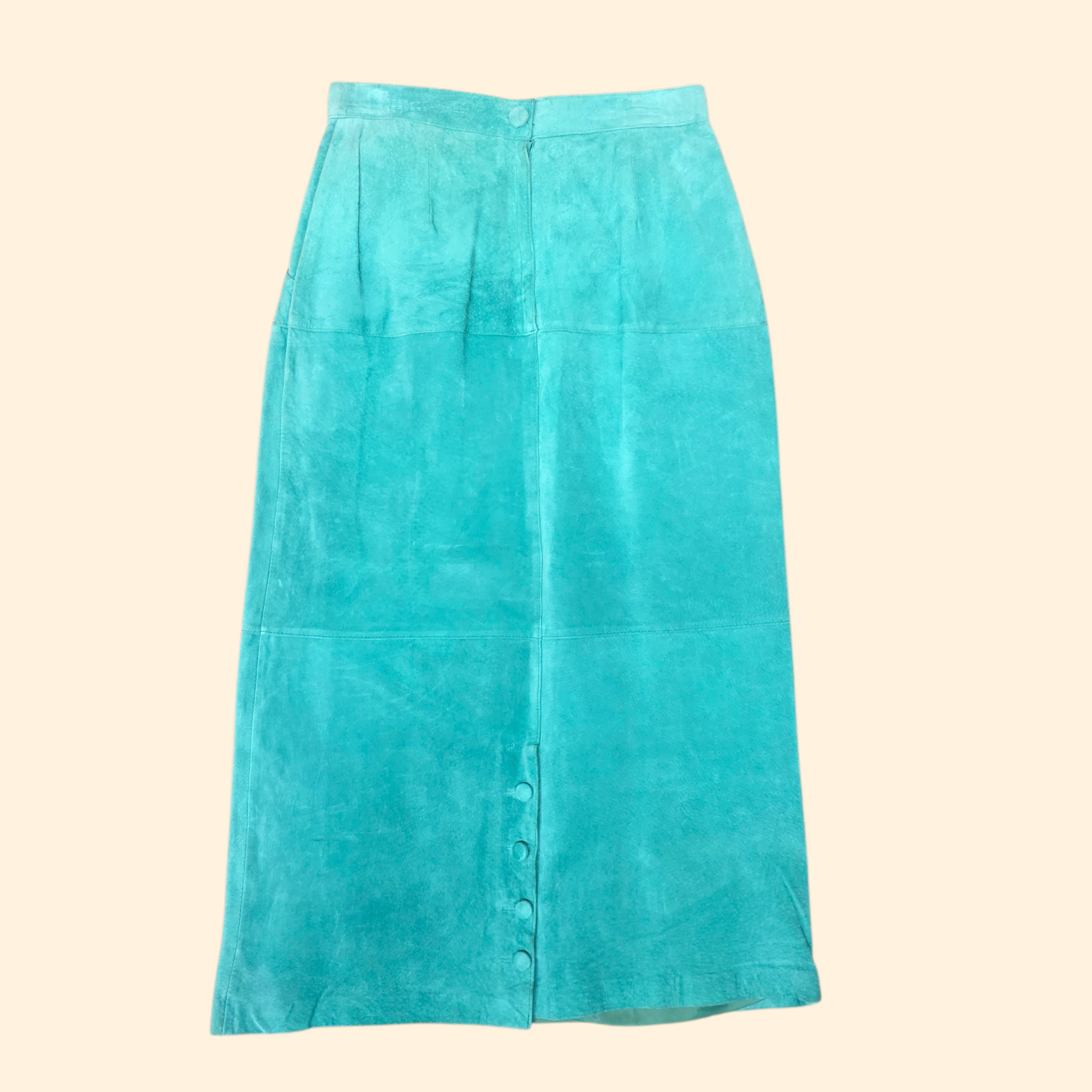 1990s Teal Suede Pencil Maxi Skirt ~ Medium ~ Pigskin Suede