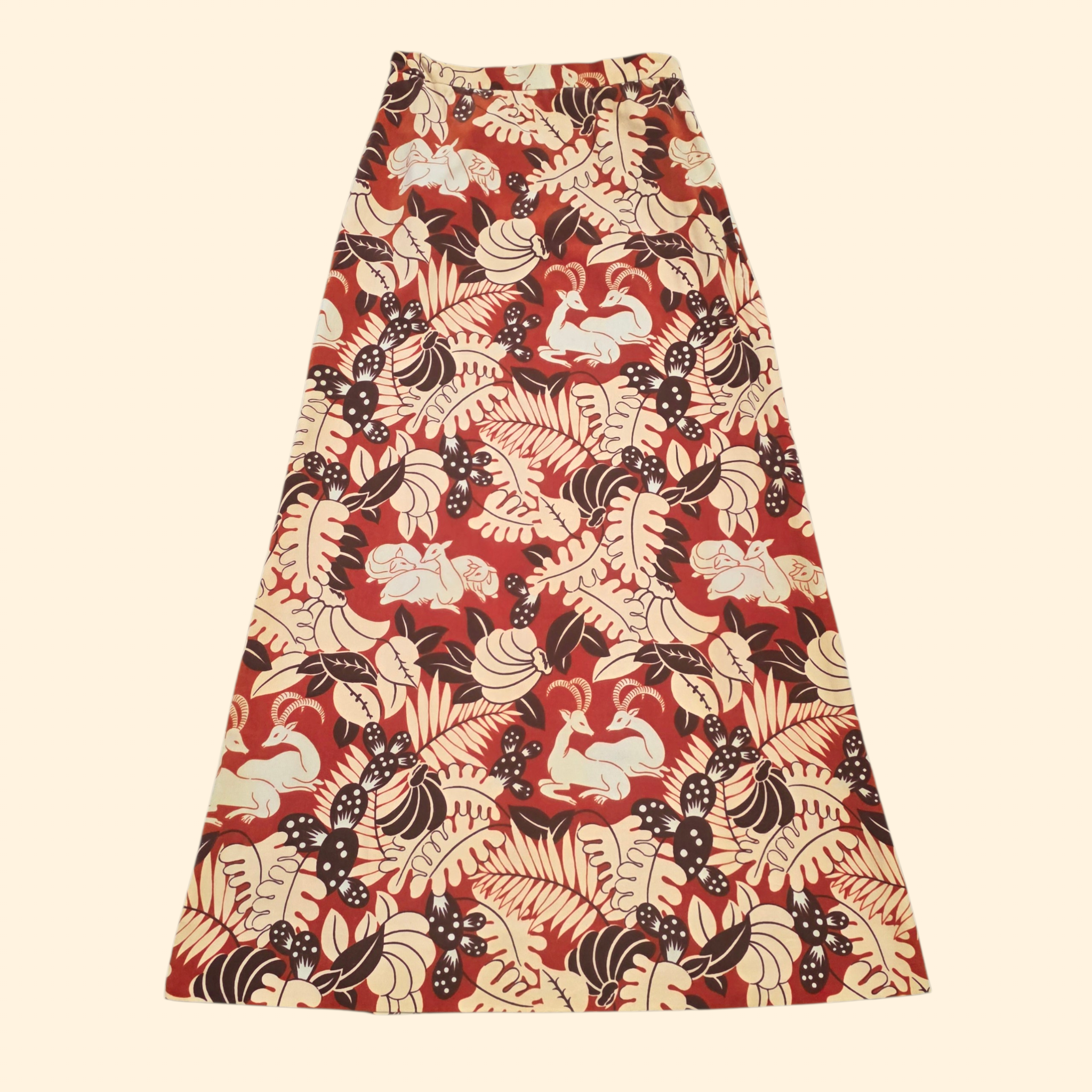 1960s Velvet Impala Print Maxi Skirt ~ Medium ~ A-line Brown Rust Tan