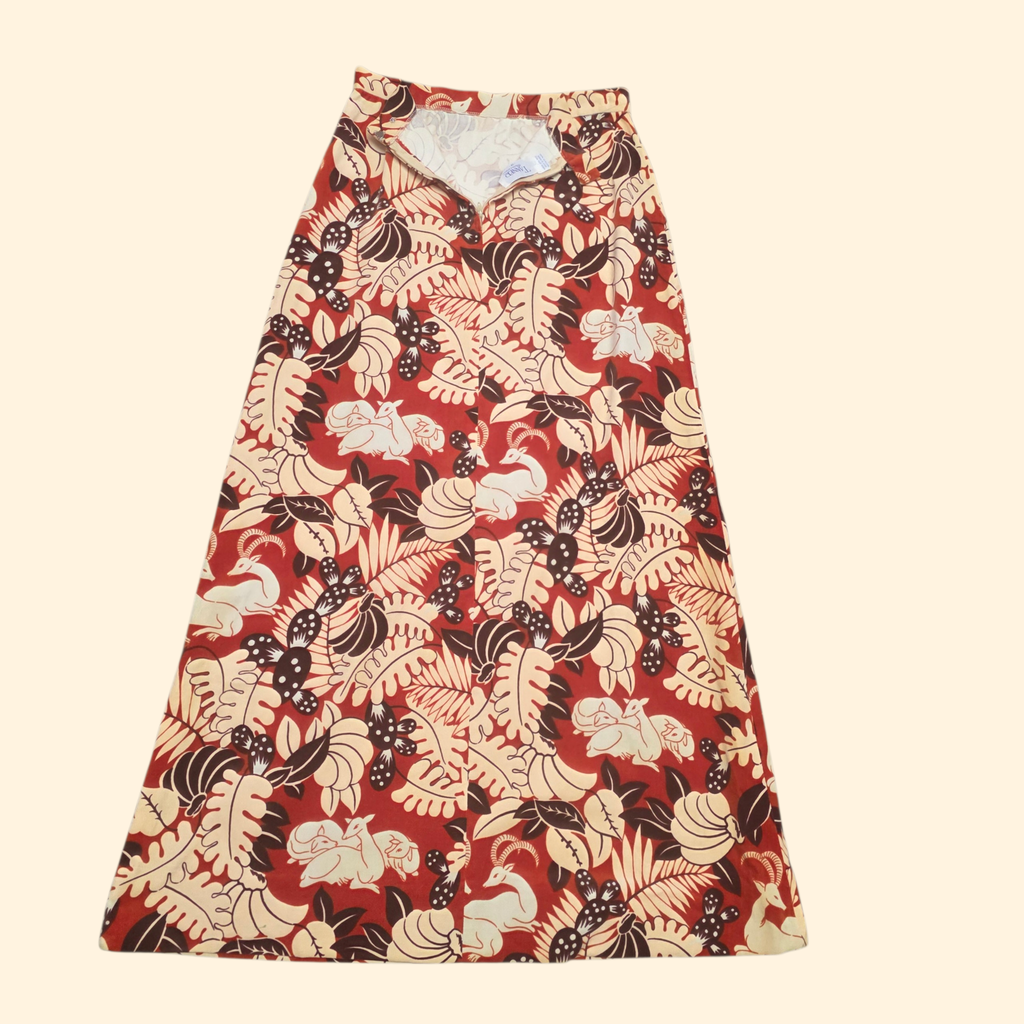 1960s Velvet Impala Print Maxi Skirt ~ Medium ~ A-line Brown Rust Tan