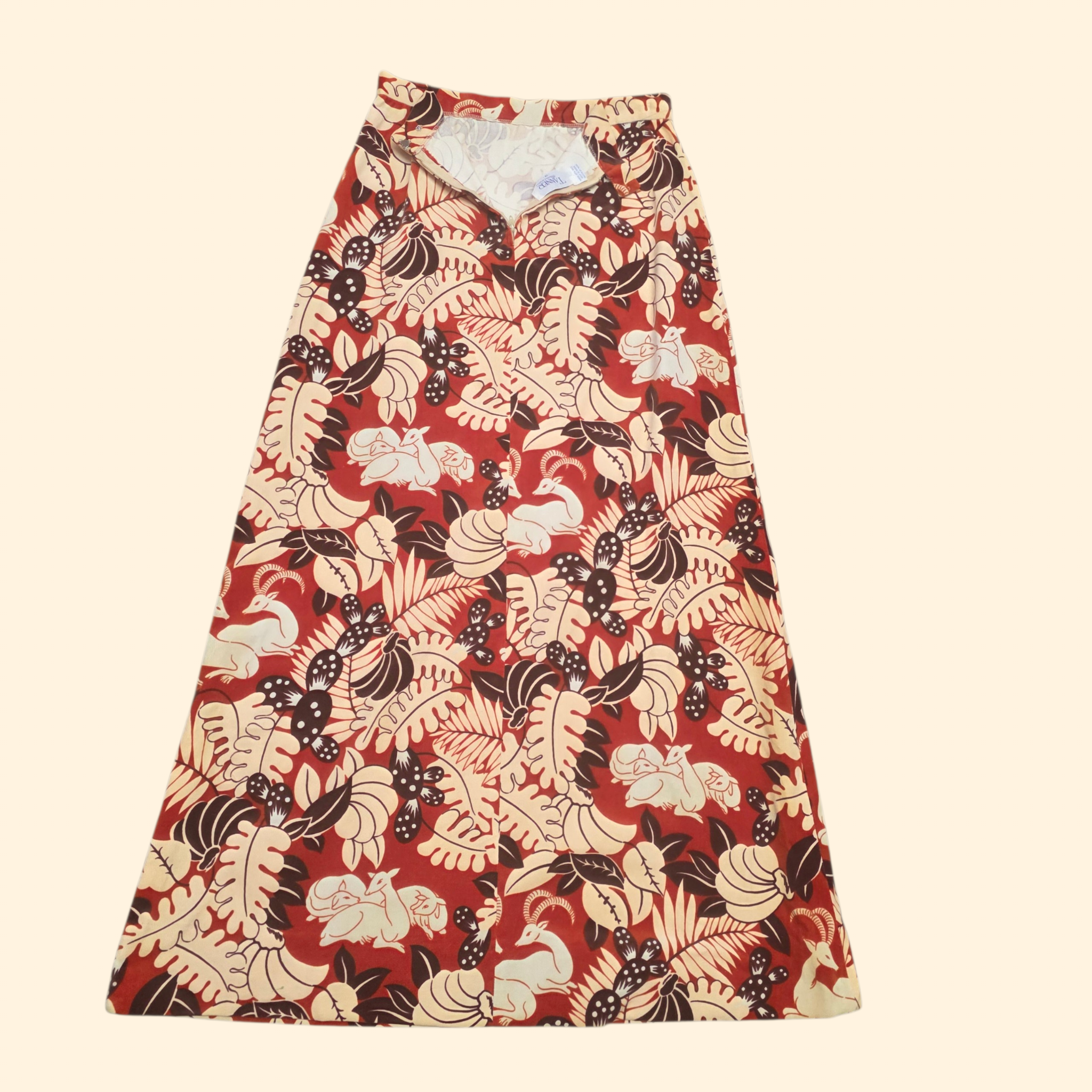 1960s Velvet Impala Print Maxi Skirt ~ Medium ~ A-line Brown Rust Tan