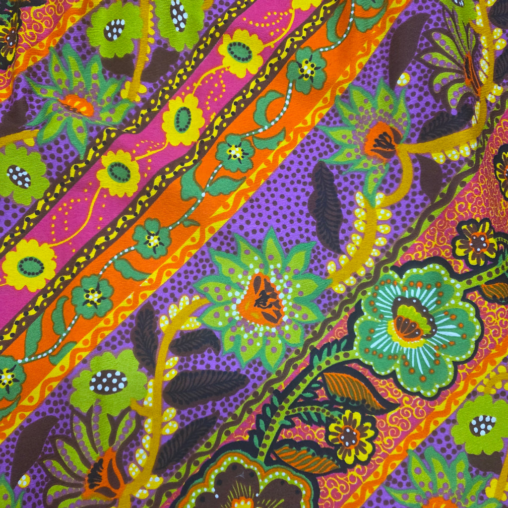 1960s Alice Psychedelic Floral Barkcloth Maxi Skirt ~ Medium ~ Dayglo Hawaiian