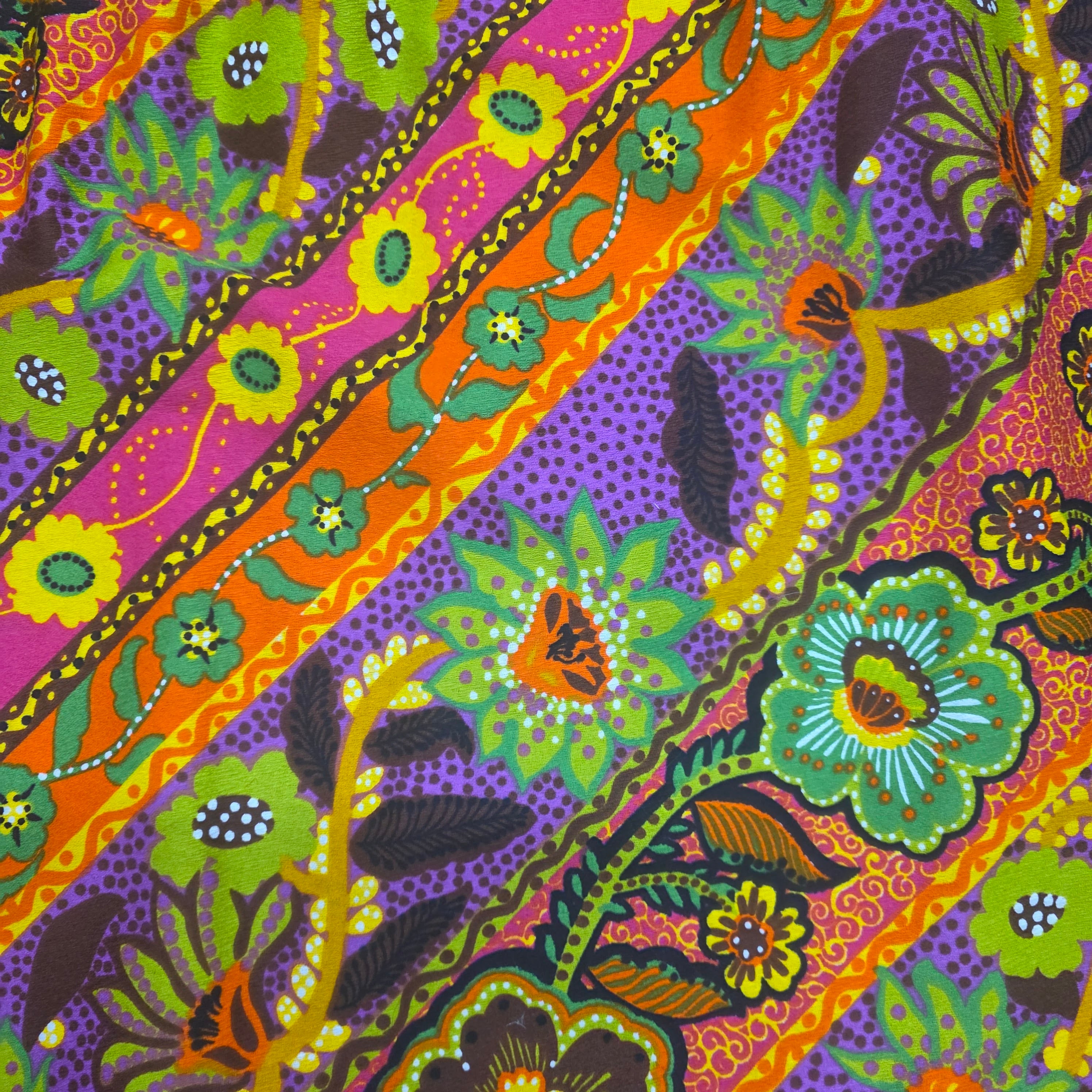 1960s Alice Psychedelic Floral Barkcloth Maxi Skirt ~ Medium ~ Dayglo Hawaiian