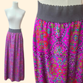 1960s Psychedelic Floral Print Maxi Skirt ~ Small Medium ~ Acrylic Dayglo