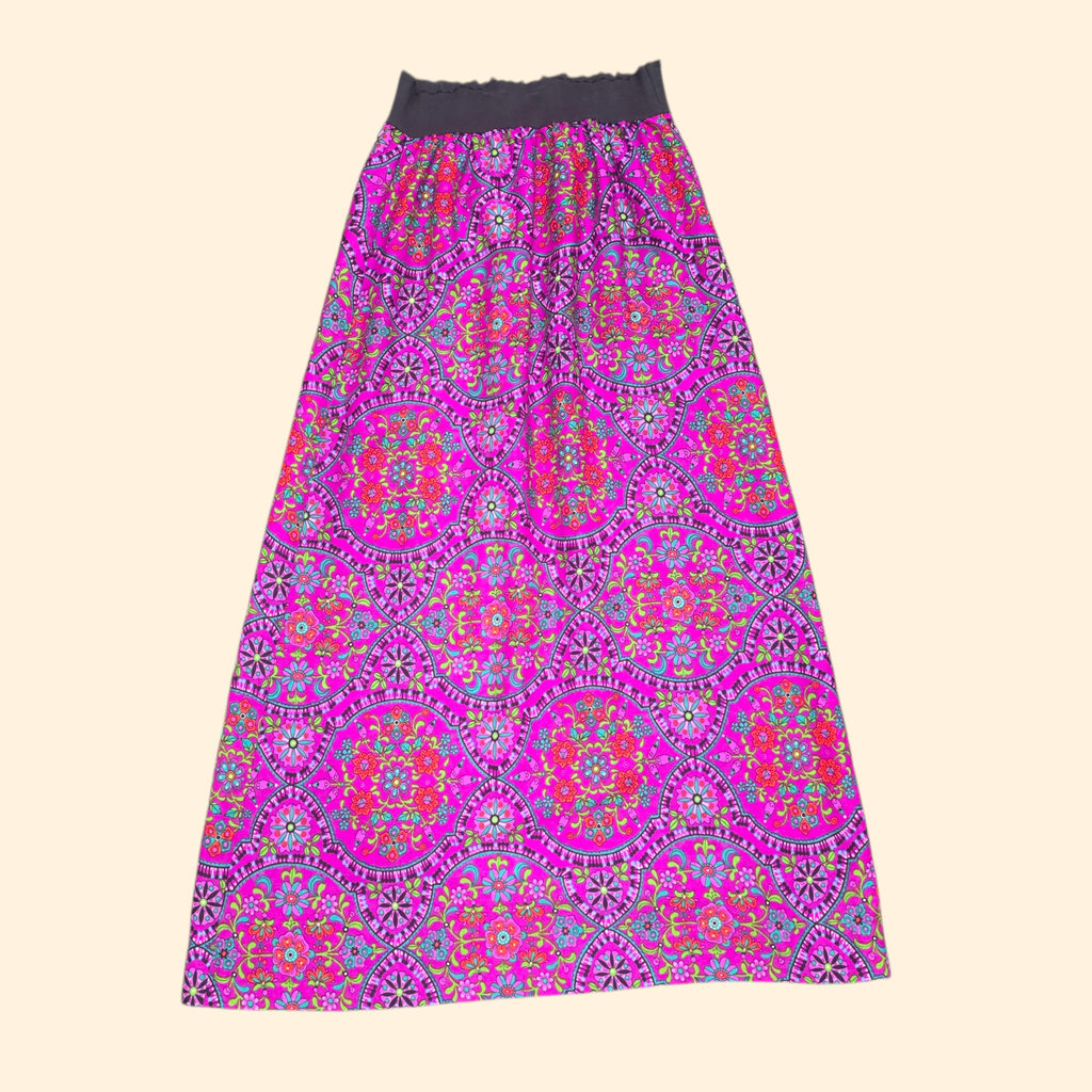 1960s Psychedelic Floral Print Maxi Skirt ~ Small Medium ~ Acrylic Dayglo