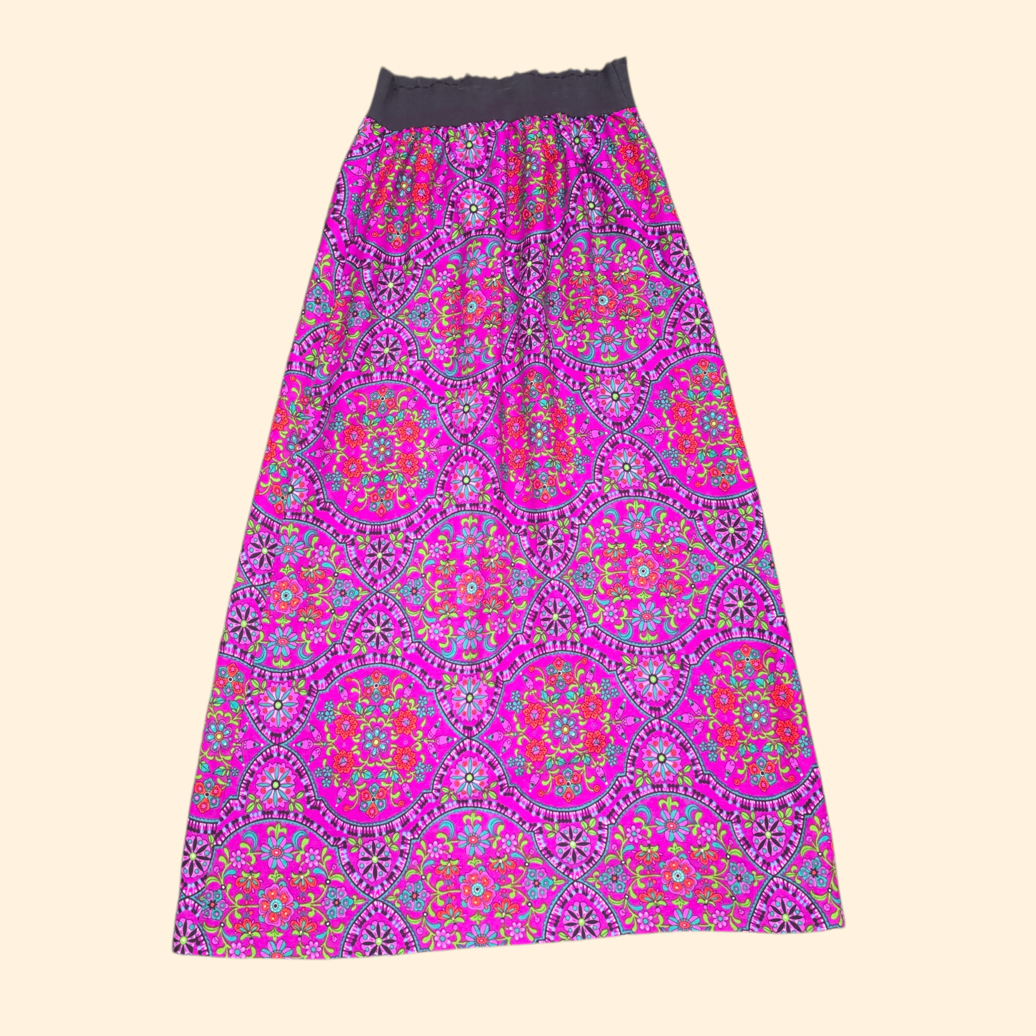 1960s Psychedelic Floral Print Maxi Skirt ~ Small Medium ~ Acrylic Dayglo