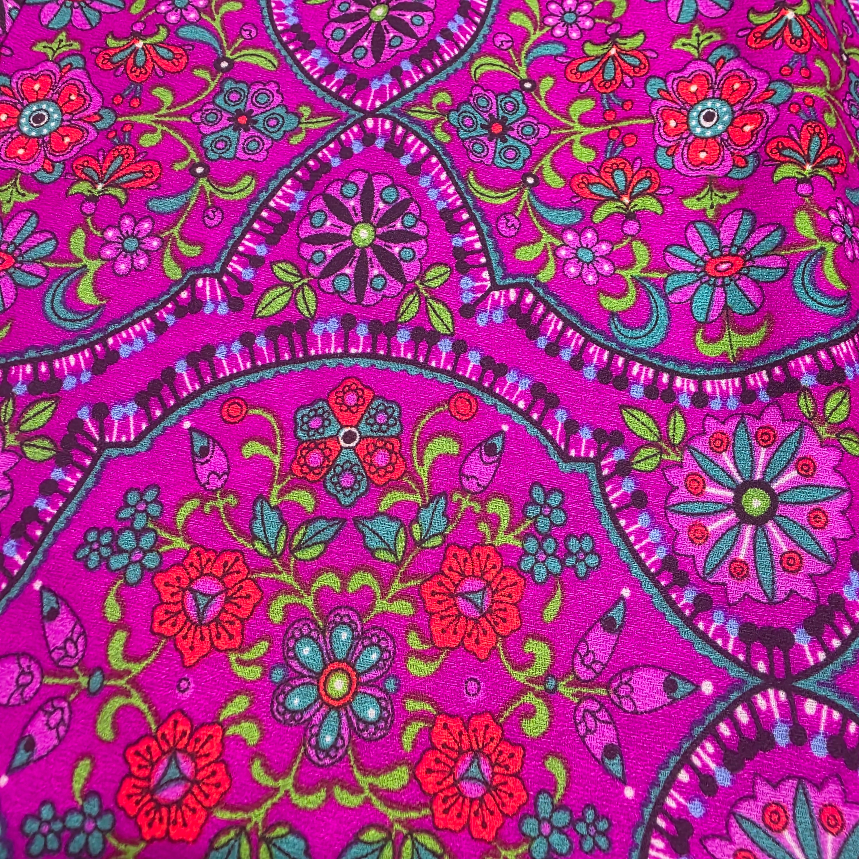 1960s Psychedelic Floral Print Maxi Skirt ~ Small Medium ~ Acrylic Dayglo