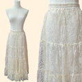 1980s Ivory Tiered Lace Western Maxi Skirt ~ Large ~ Boho