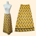 1960s Floral Brocade Maxi Skirt ~ Medium ~ A-line Charcoal Mustard Black