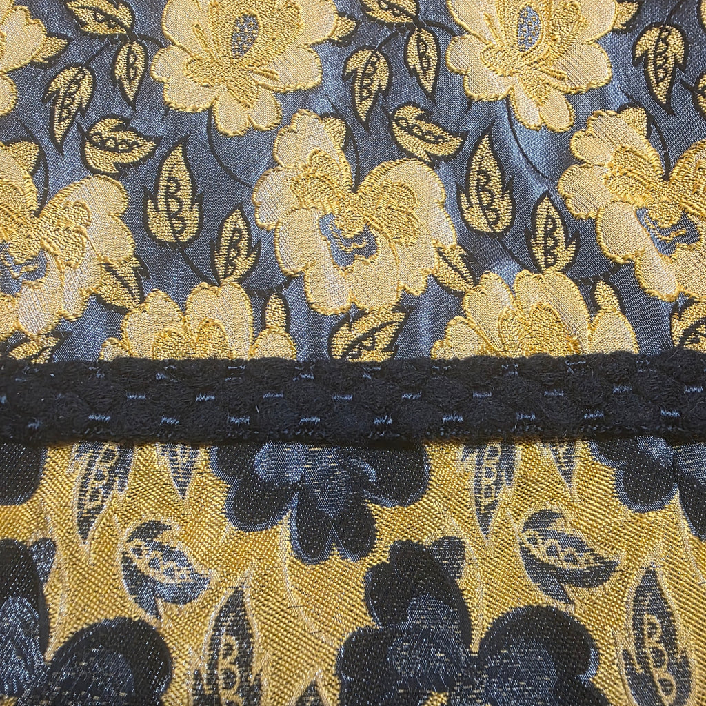 1960s Floral Brocade Maxi Skirt ~ Medium ~ A-line Charcoal Mustard Black