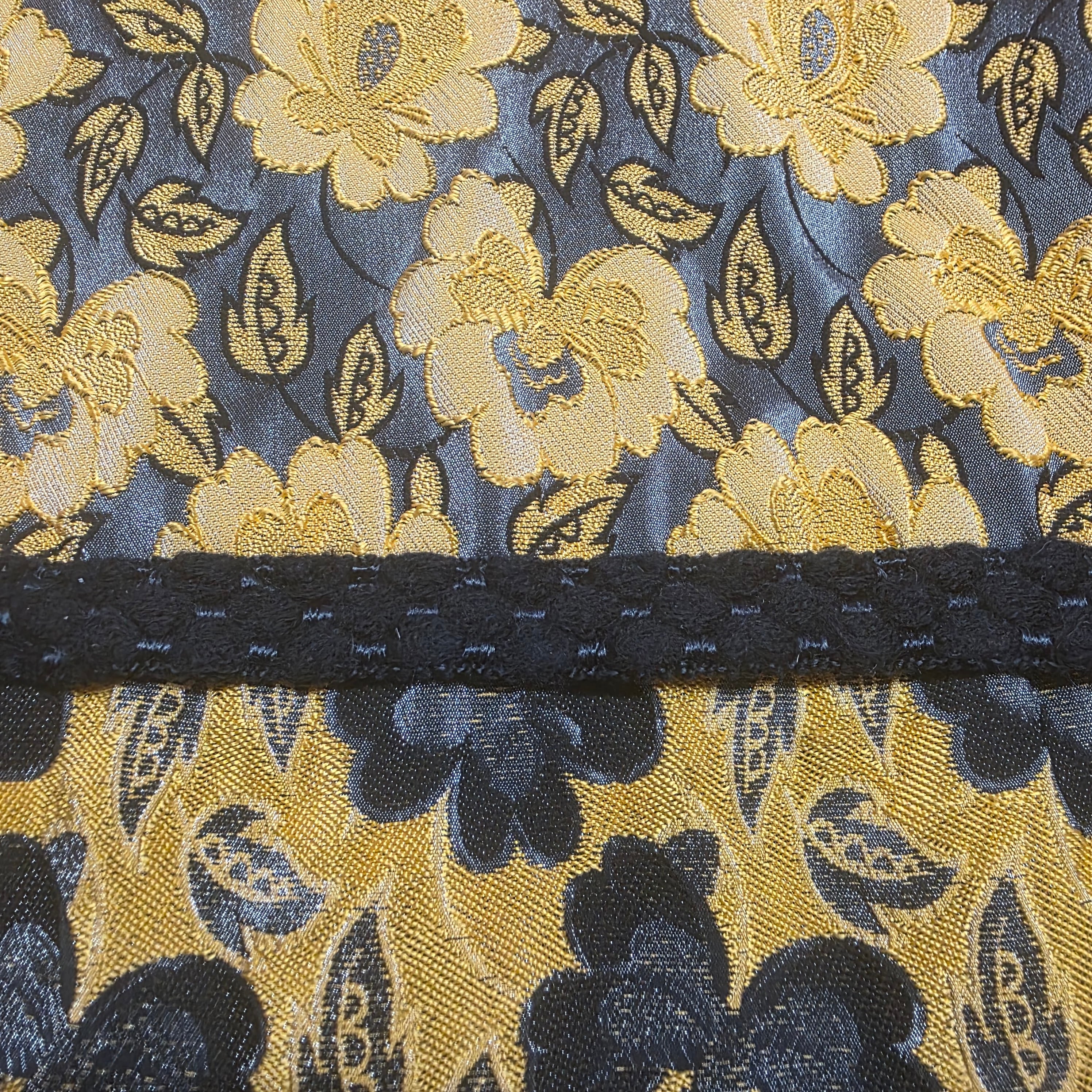 1960s Floral Brocade Maxi Skirt ~ Medium ~ A-line Charcoal Mustard Black