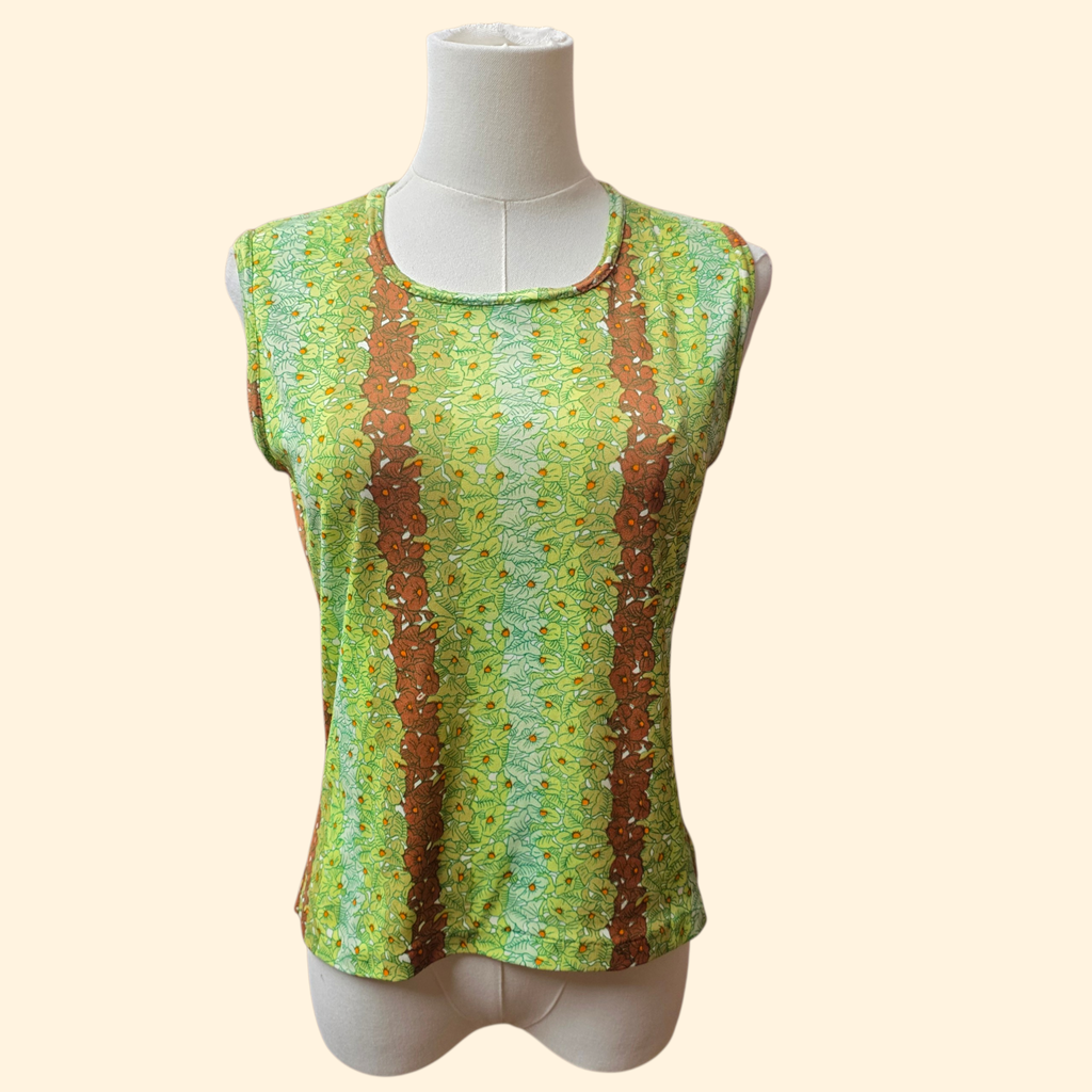 1970s Floral Print Polyester Tank Top ~ Large