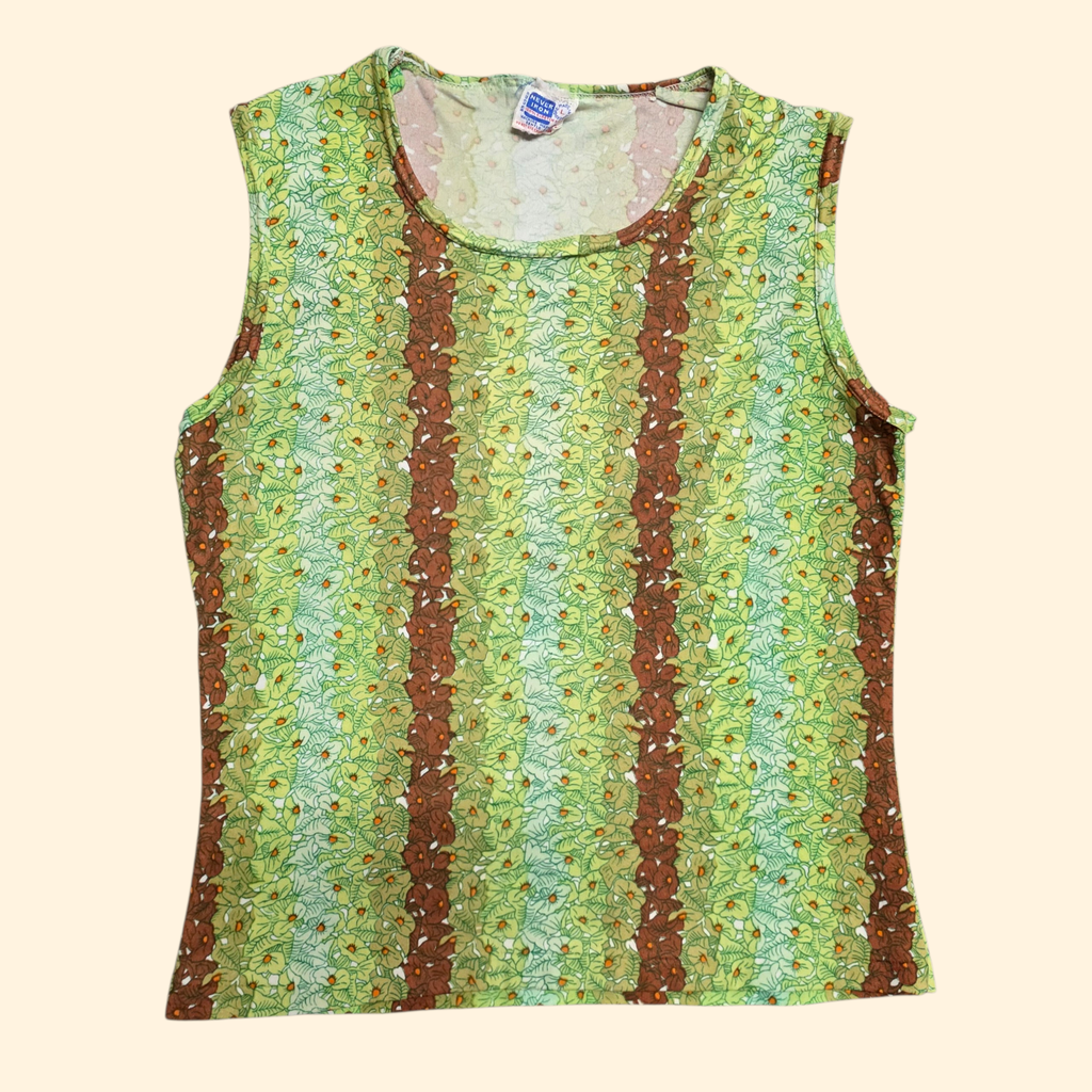 1970s Floral Print Polyester Tank Top ~ Large