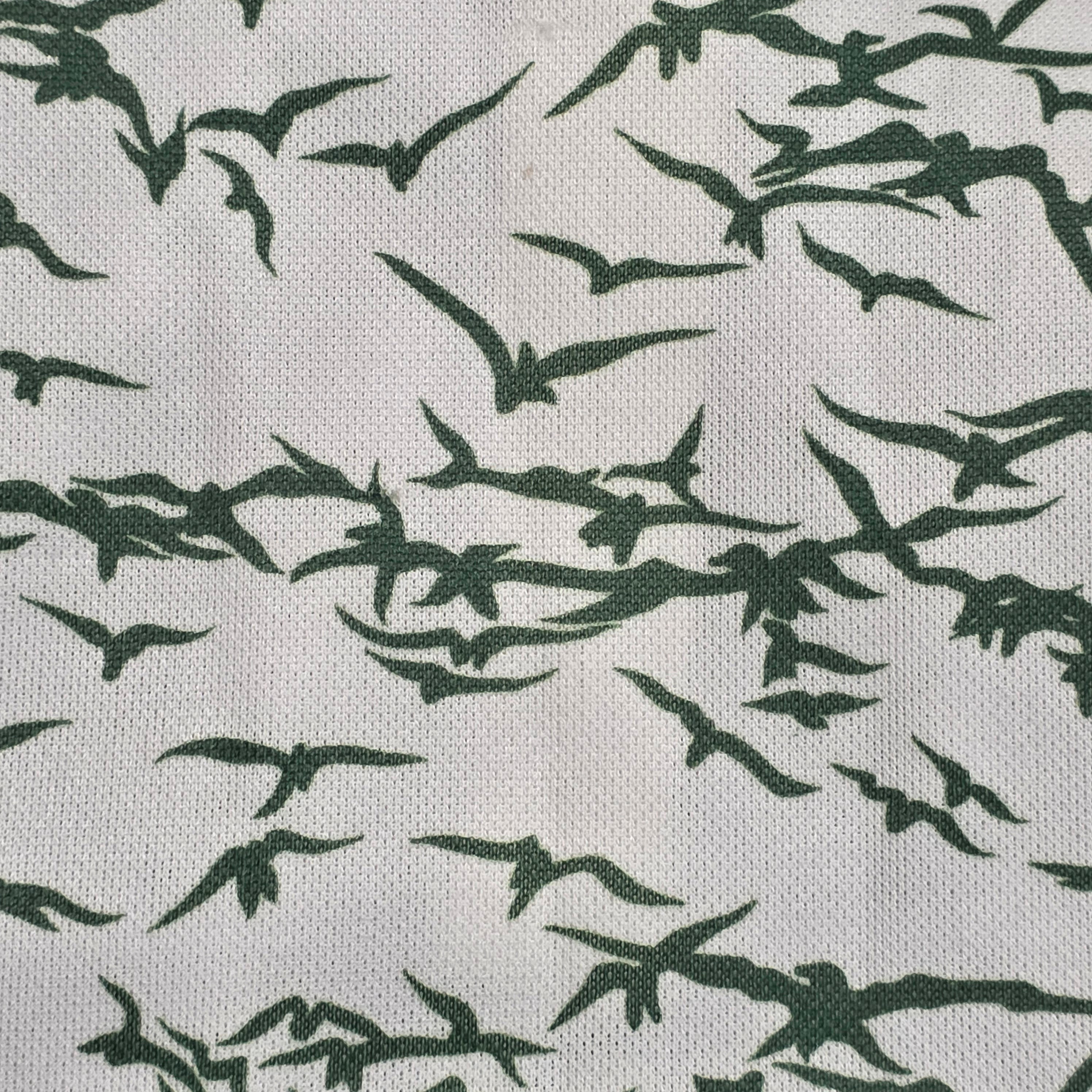1960s Novelty Bird Print Polyester Shell Tank Top ~ Large ~ Sleeveless Green White