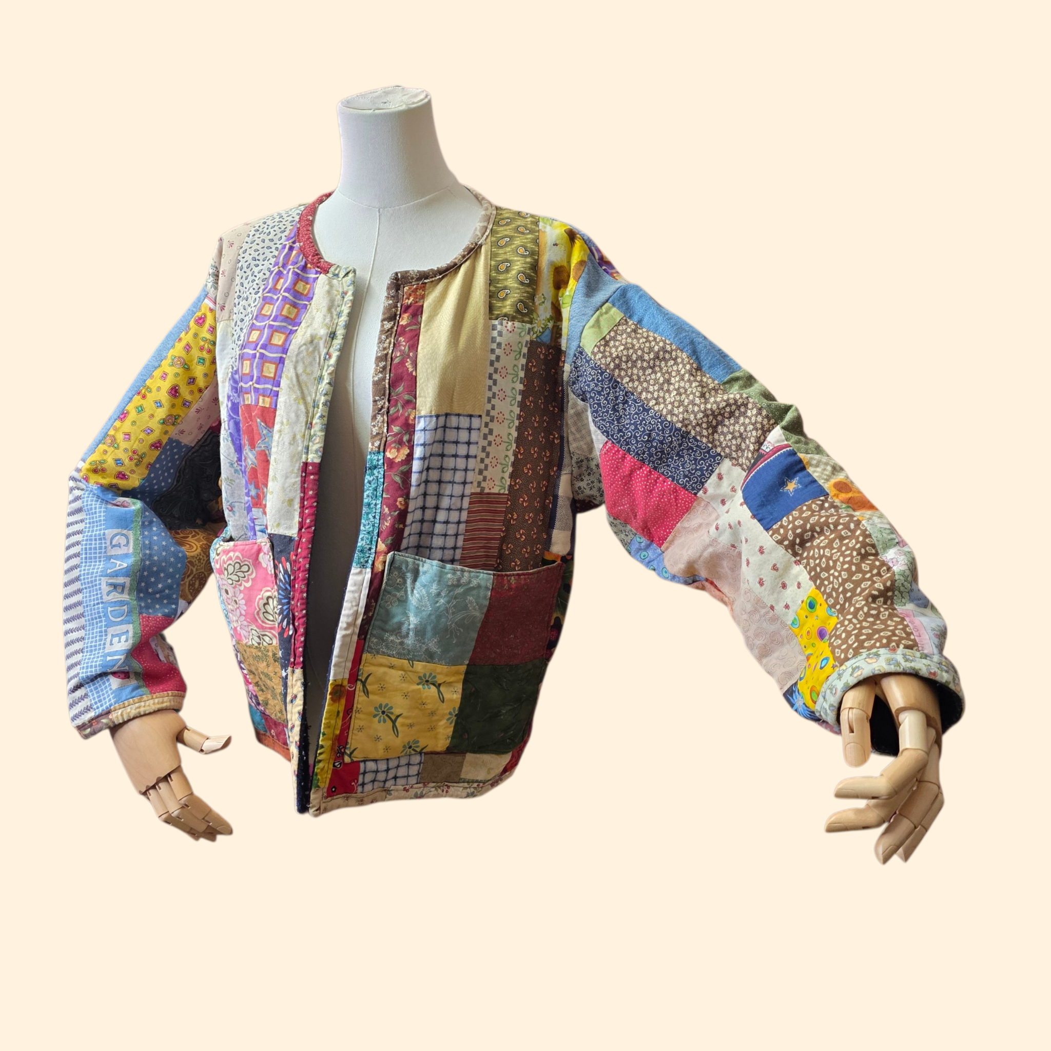 1990s Garden Print Quilted Jacket ~ Large ~ Patchwork Coat Handmade