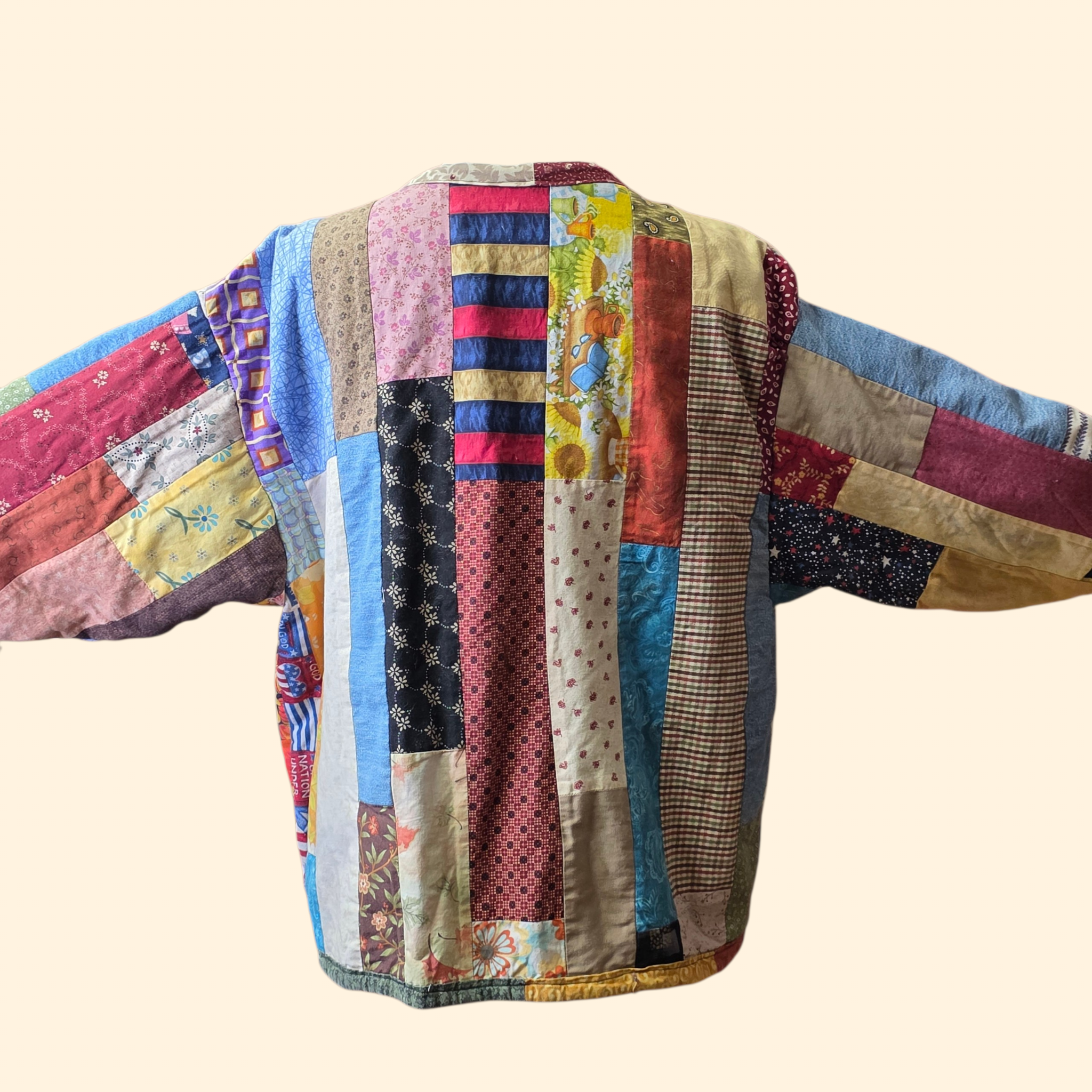 1990s Garden Print Quilted Jacket ~ Large ~ Patchwork Coat Handmade