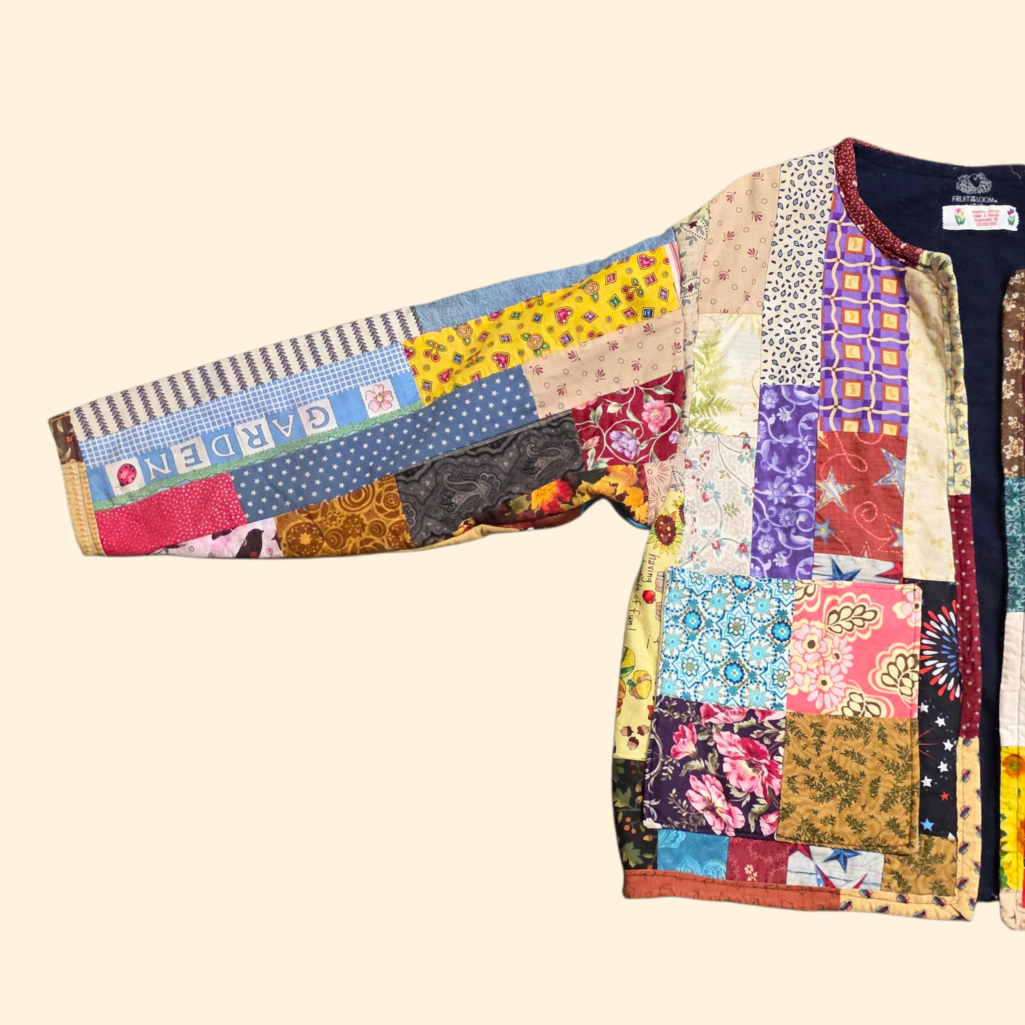 1990s Garden Print Quilted Jacket ~ Large ~ Patchwork Coat Handmade