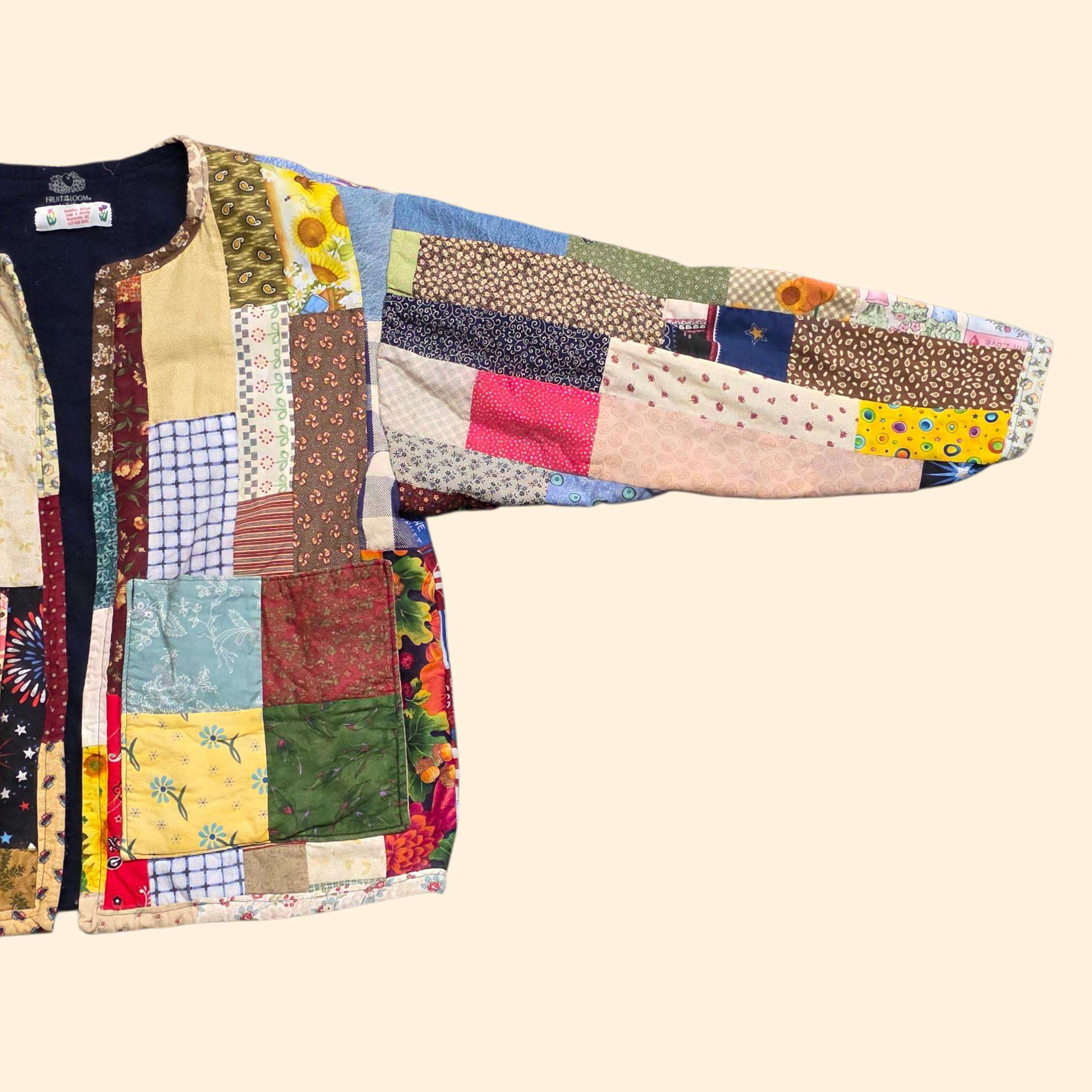 1990s Garden Print Quilted Jacket ~ Large ~ Patchwork Coat Handmade