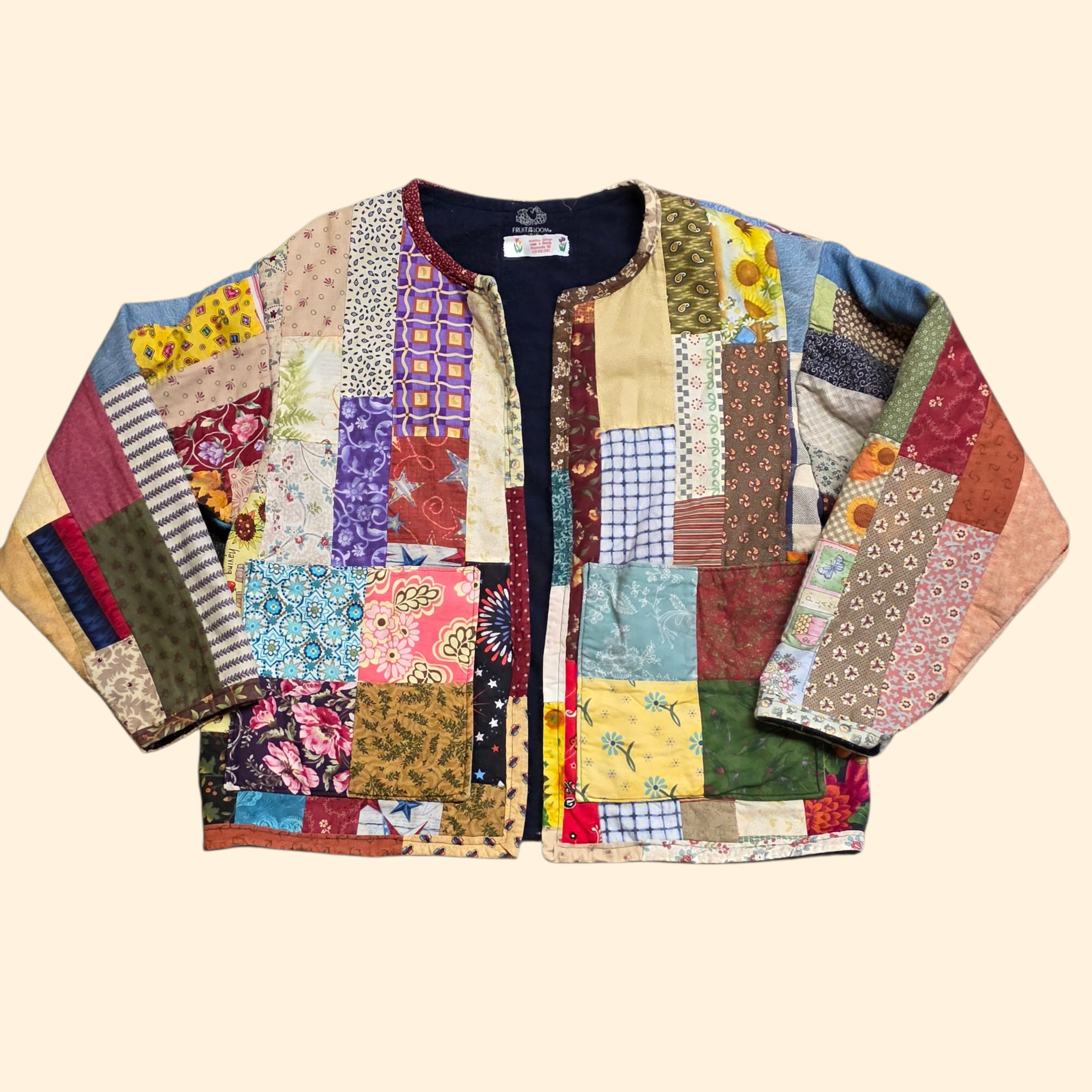 1990s Garden Print Quilted Jacket ~ Large ~ Patchwork Coat Handmade