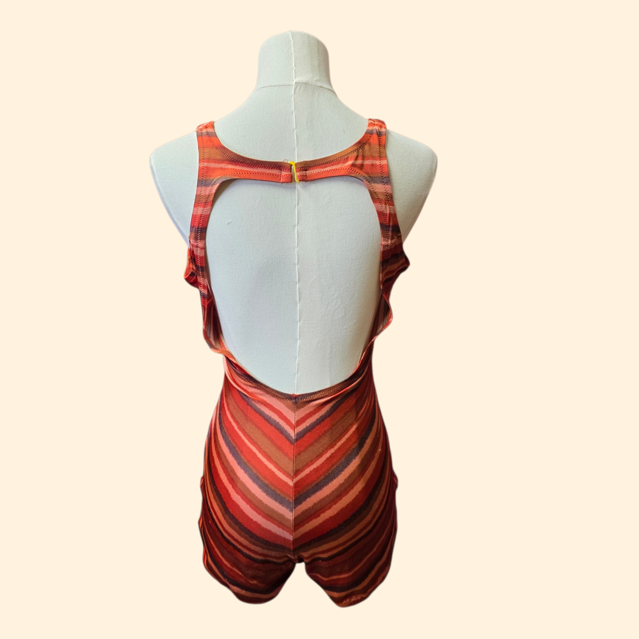 1970s Striped One Piece Swimsuit ~ Medium ~ Rust Coral Brown Chevron Bathing Suit