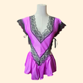 1980s Deep V Neck Teddy ~ Medium ~ Fuchsia Black Lace Lingerie