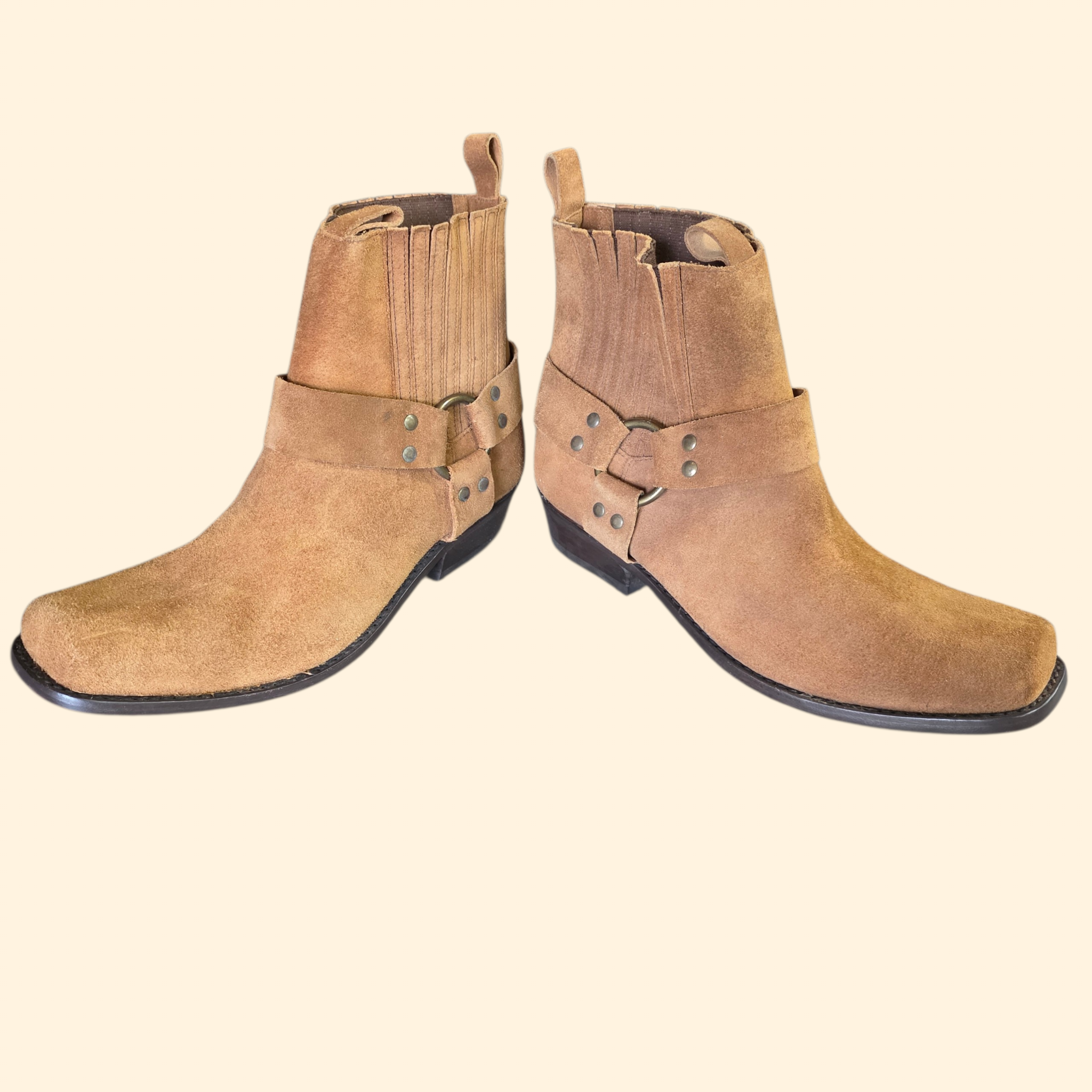 1990s Deadstock Men's Brown Suede Harness Boots ~ 11 D ~ Motorcycle Moto