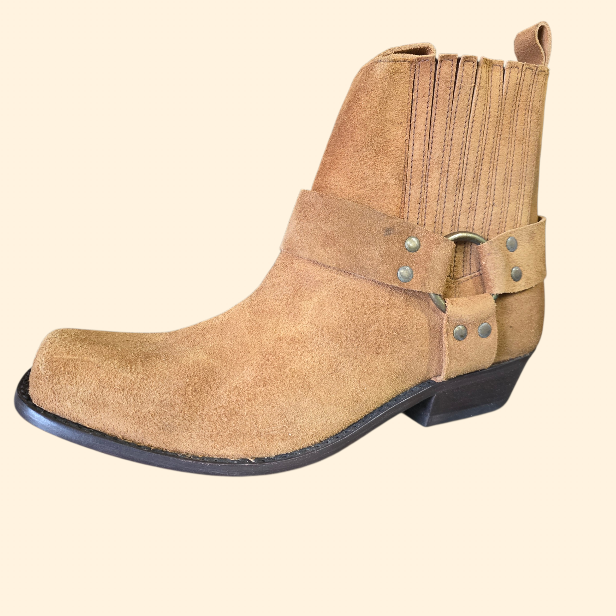 1990s Deadstock Men's Brown Suede Harness Boots ~ 11 D ~ Motorcycle Moto