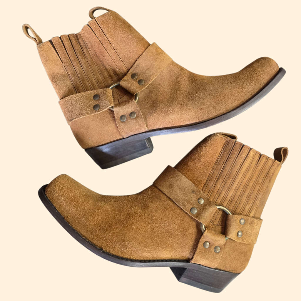 1990s Deadstock Men's Brown Suede Harness Boots ~ 11 D ~ Motorcycle Moto
