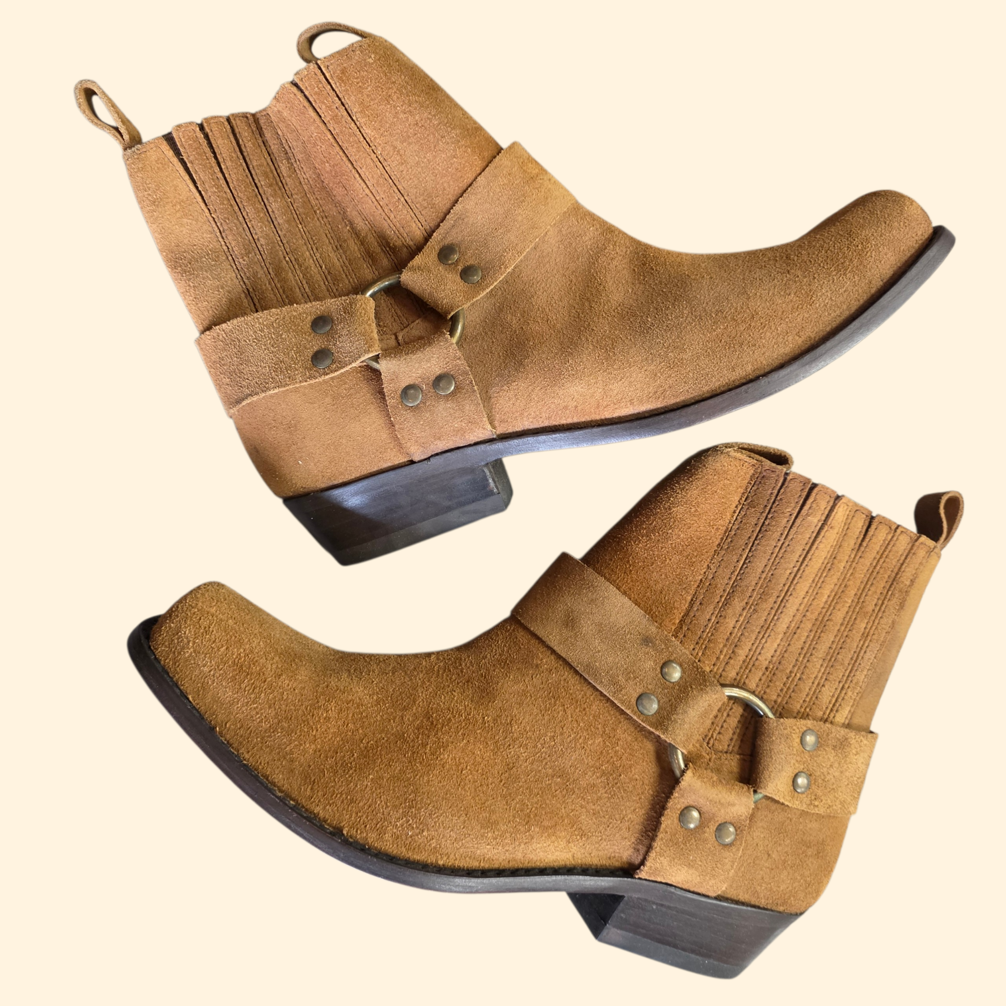 1990s Deadstock Men's Brown Suede Harness Boots ~ 11 D ~ Motorcycle Moto