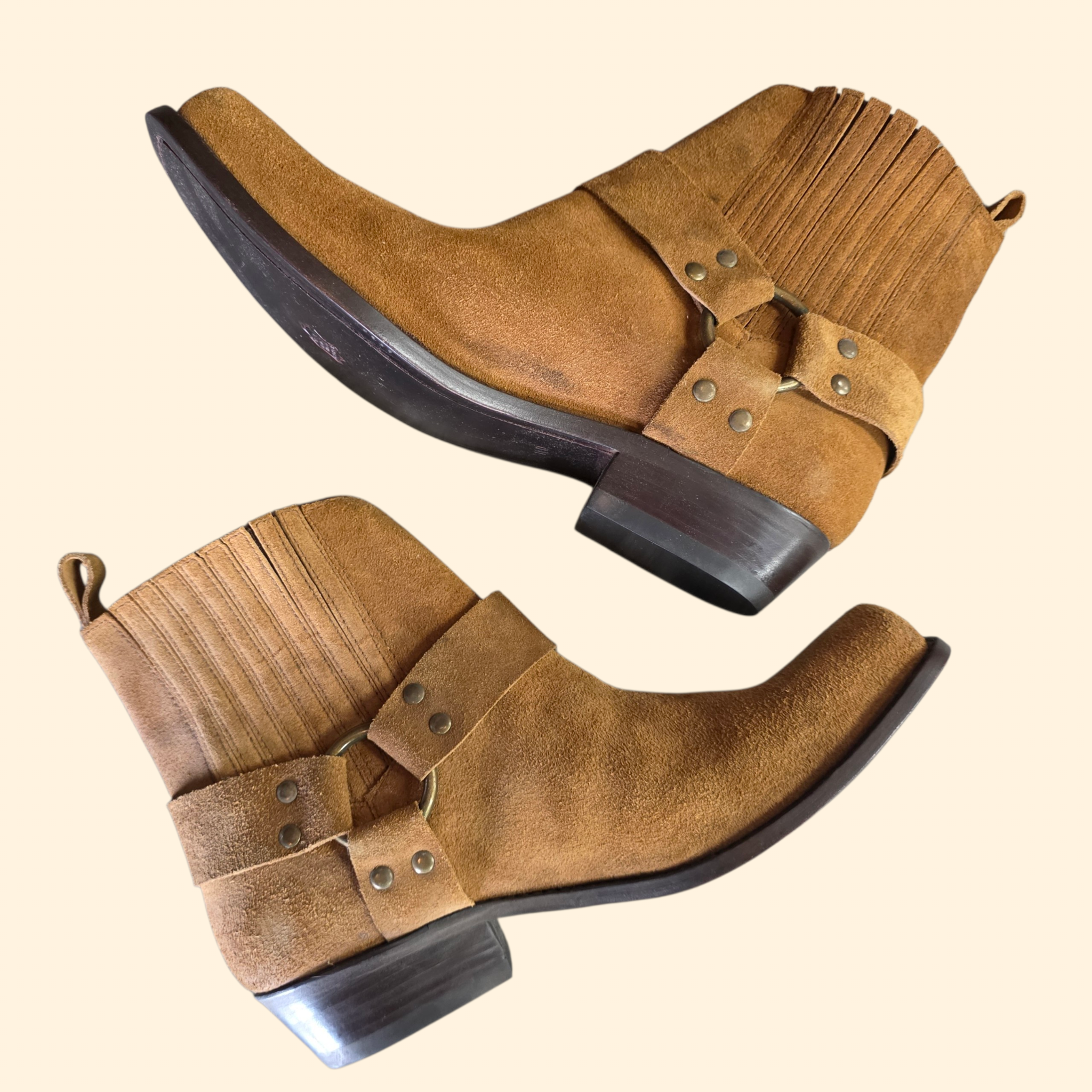 1990s Deadstock Men's Brown Suede Harness Boots ~ 11 D ~ Motorcycle Moto